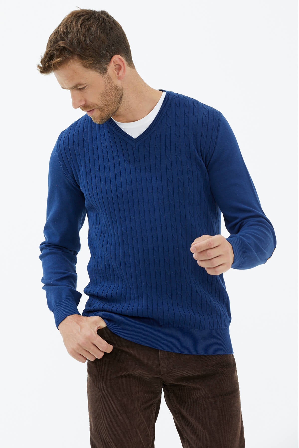 Süet Garnili Saç Örgülü Triko Kazak - Lacivert (3) Sementa