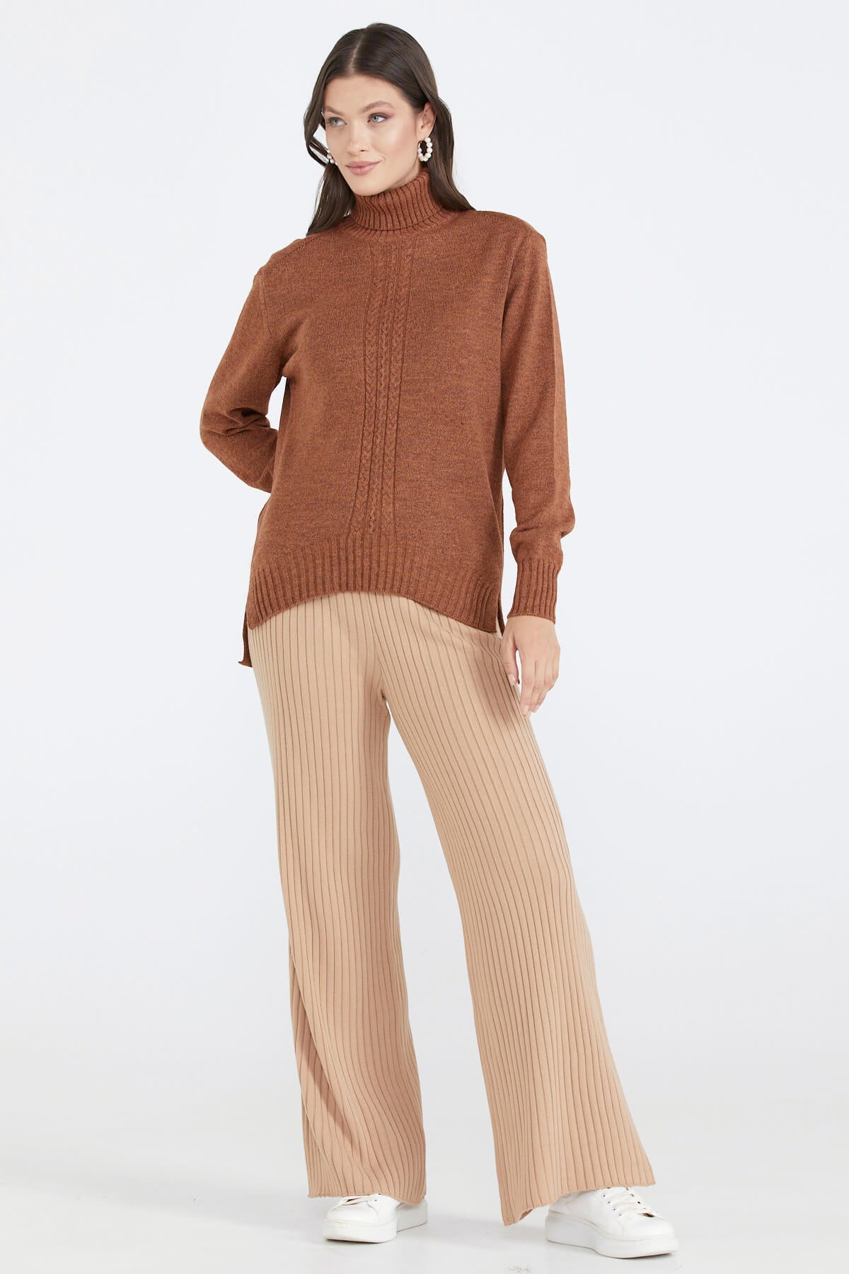 Tam Balıkçı Kadın Triko Kazak - Taba (1) Sementa