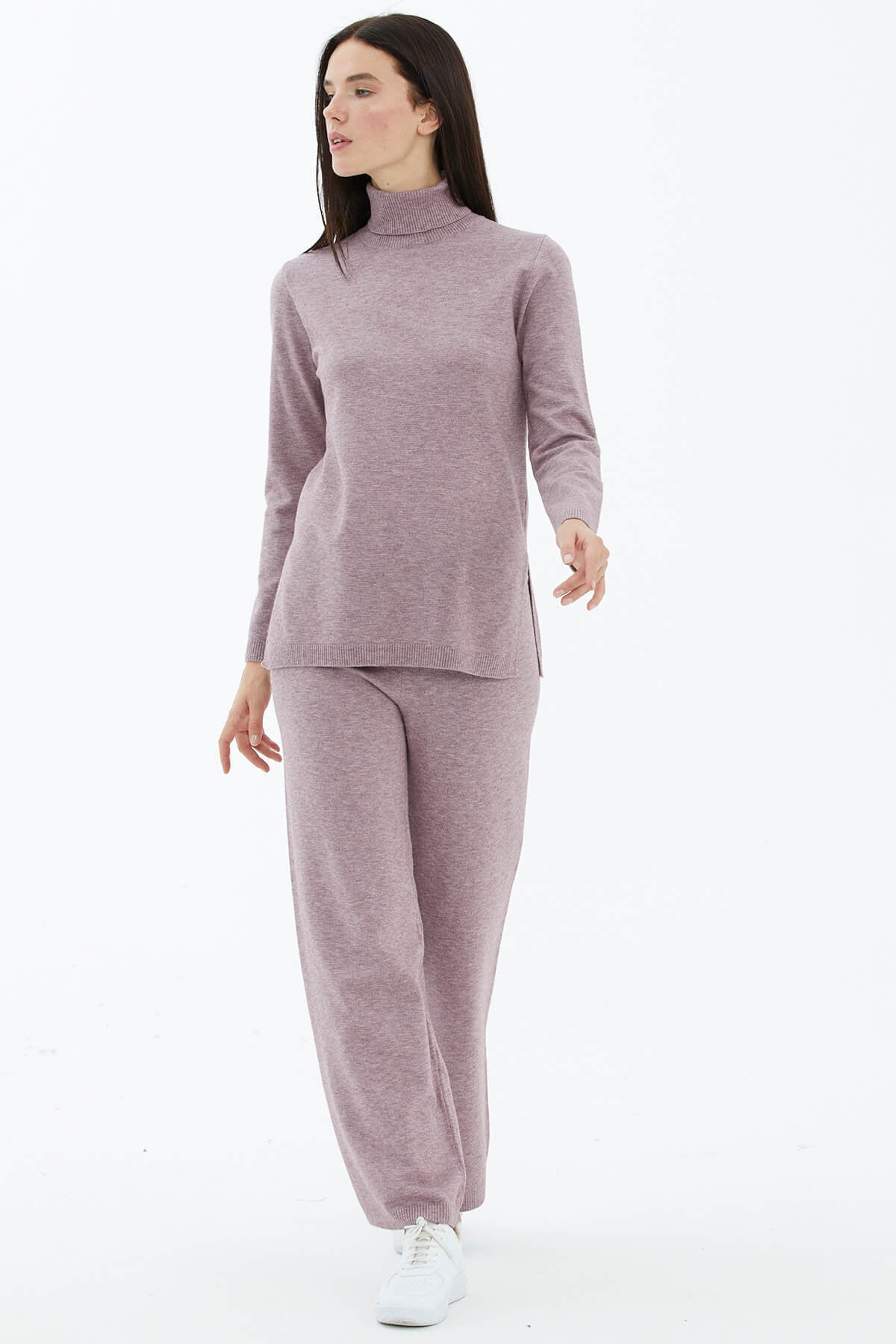 Tam Balıkçı Yaka Kazak Pantolon Triko Takım - Gül (2) Sementa