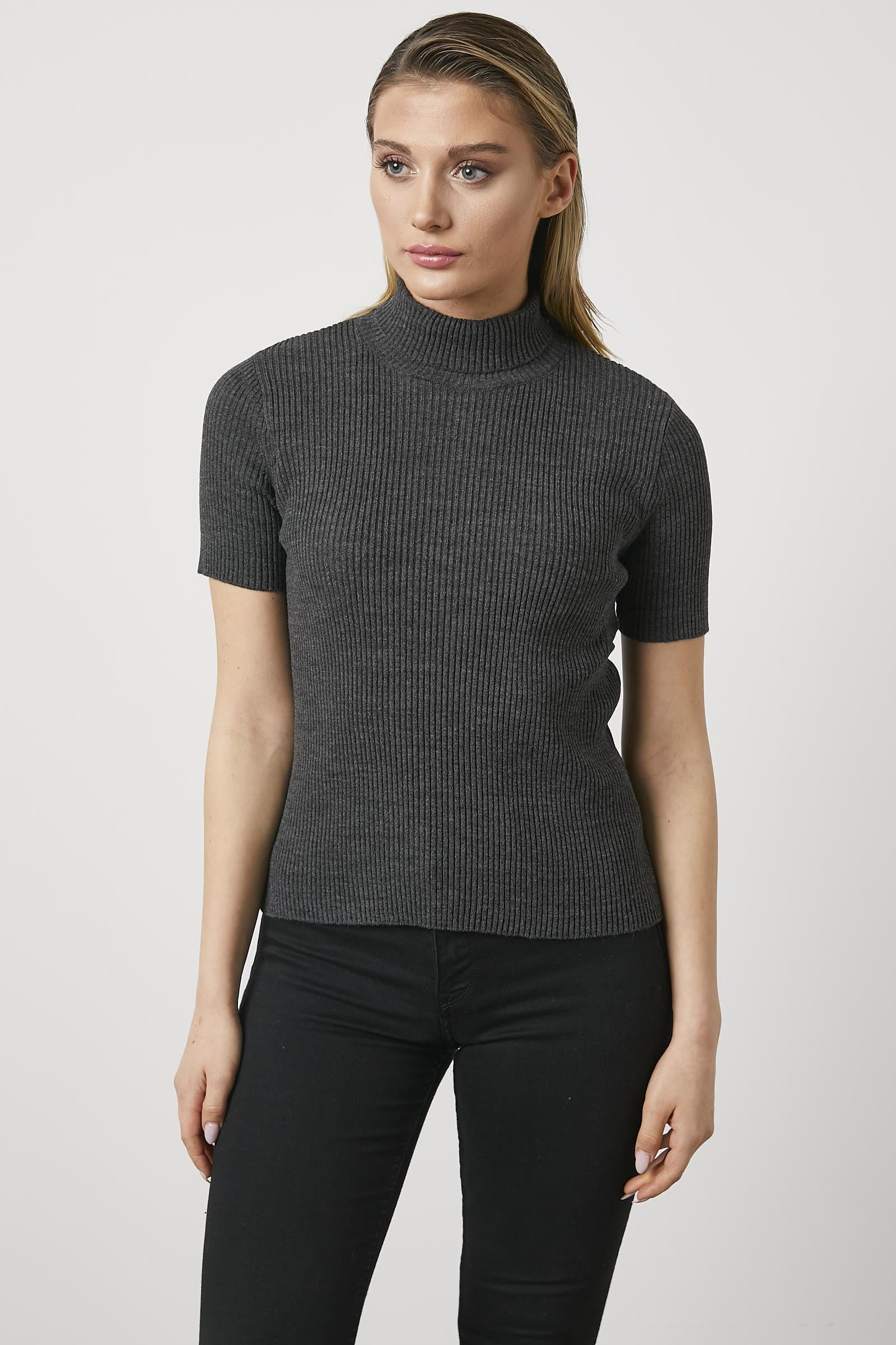 Tam Balıkçı Yaka Kısa Kollu Triko Kazak - Antrasit (3) Sementa