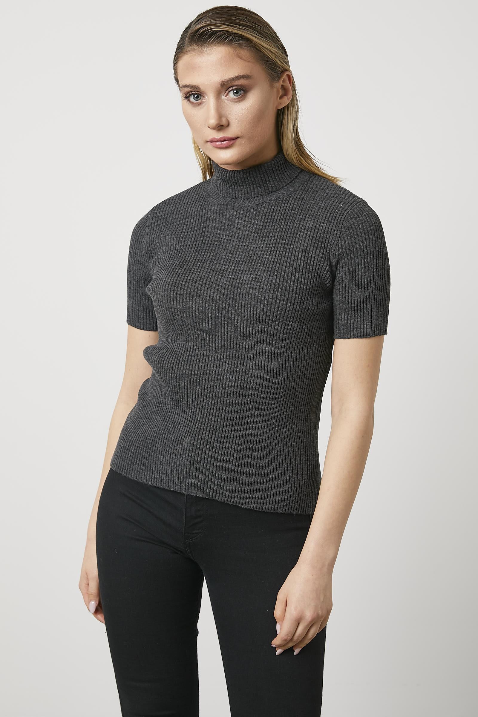 Tam Balıkçı Yaka Kısa Kollu Triko Kazak - Antrasit (4) Sementa