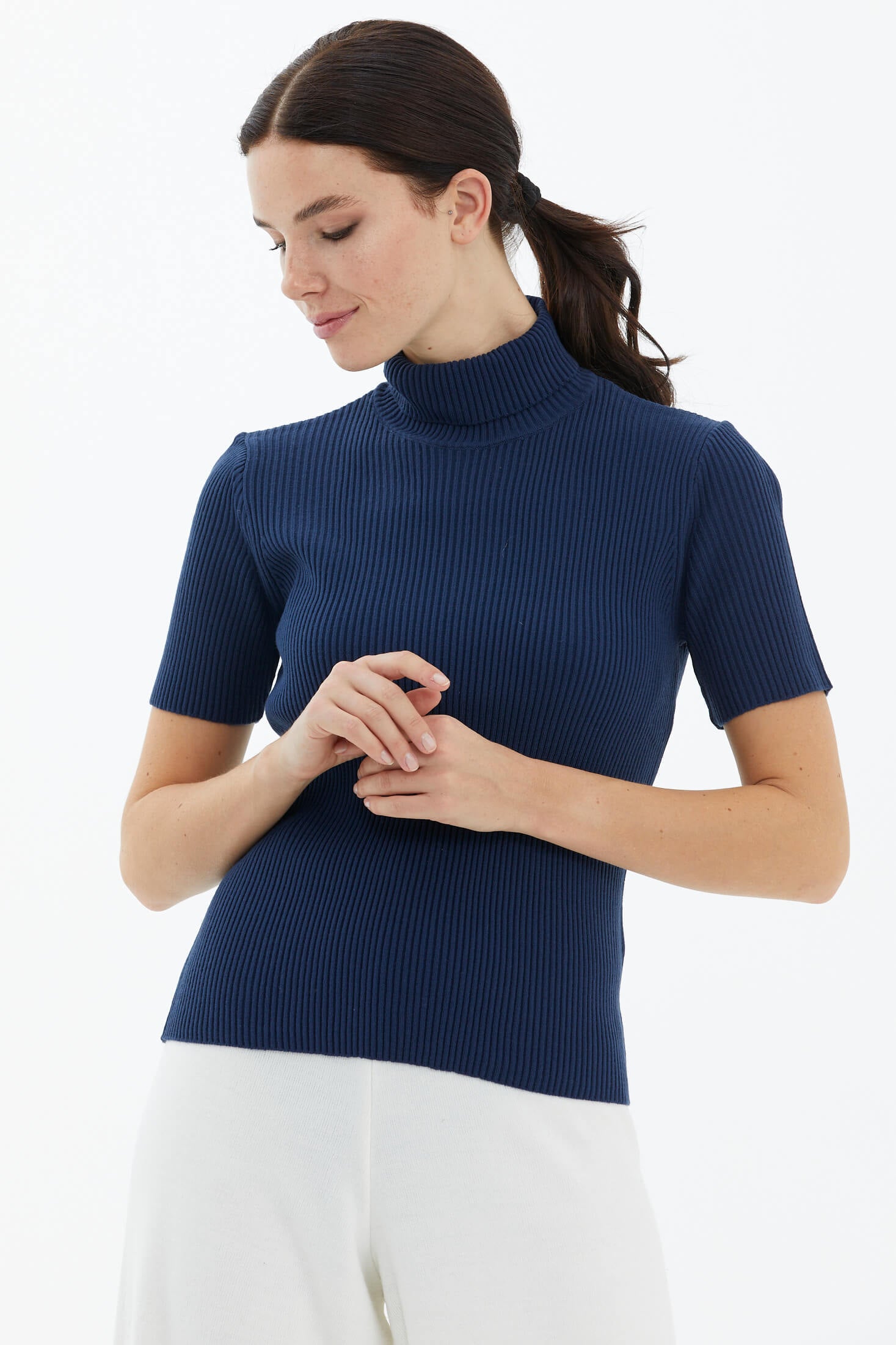 Tam Balıkçı Yaka Kısa Kollu Triko Kazak - Lacivert (2) Sementa