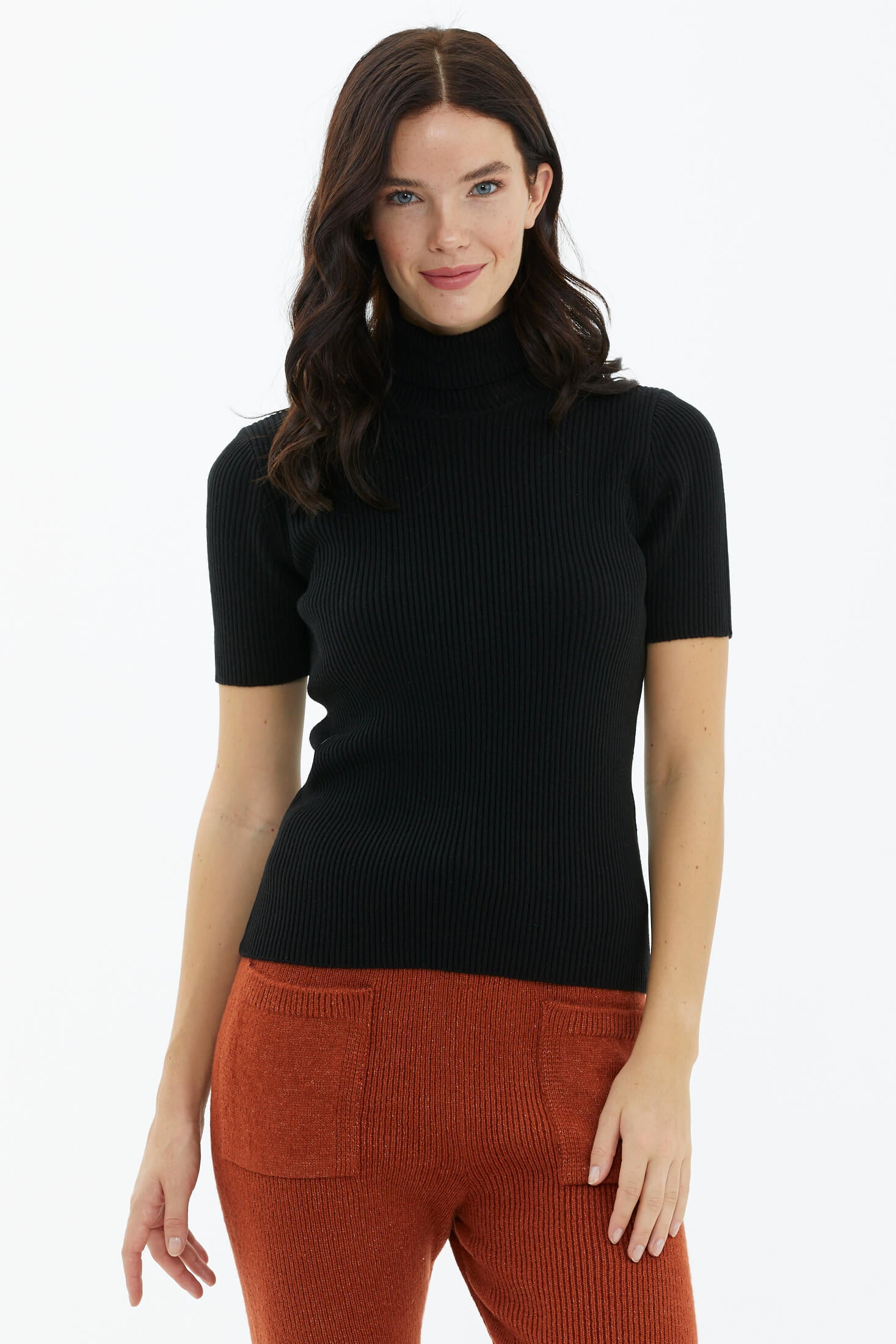 Tam Balıkçı Yaka Kısa Kollu Triko Kazak - Siyah (1) Sementa