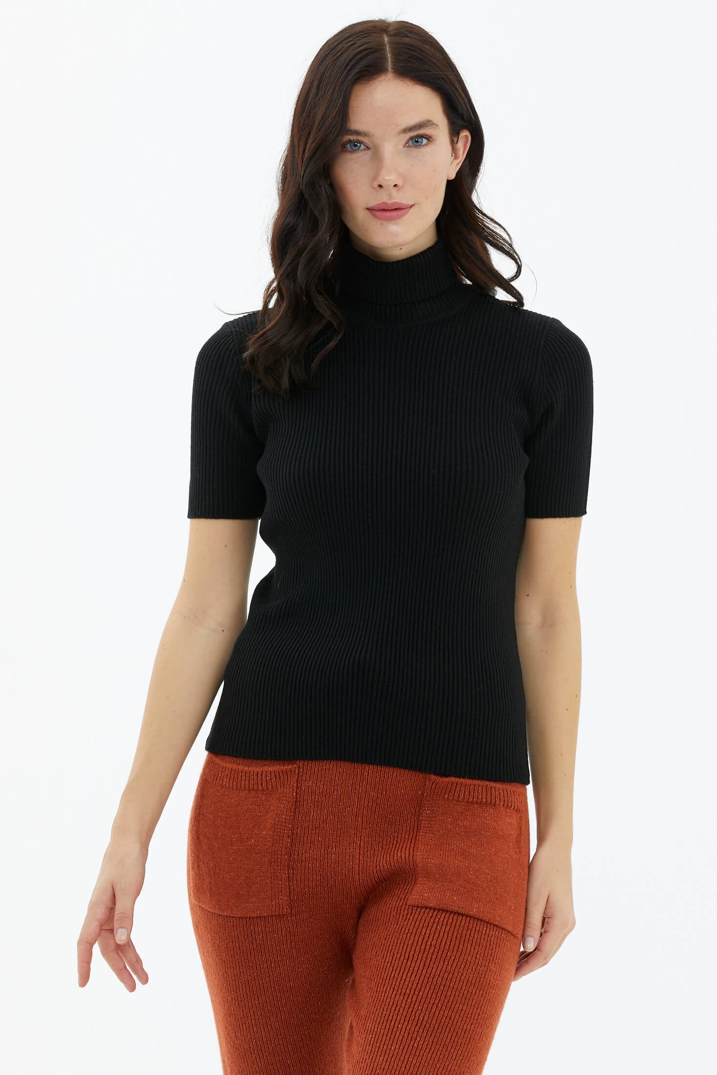 Tam Balıkçı Yaka Kısa Kollu Triko Kazak - Siyah (2) Sementa