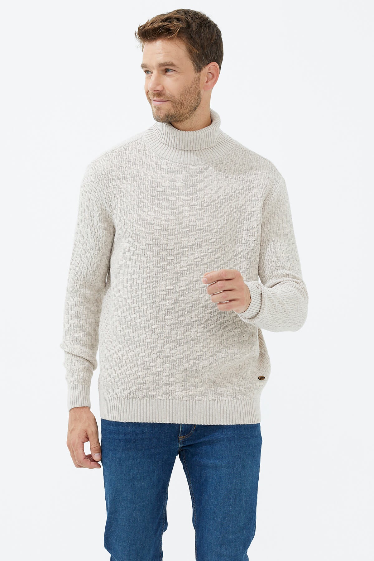 Tam Balıkçı Yaka Triko Kazak - Bej (2) Sementa