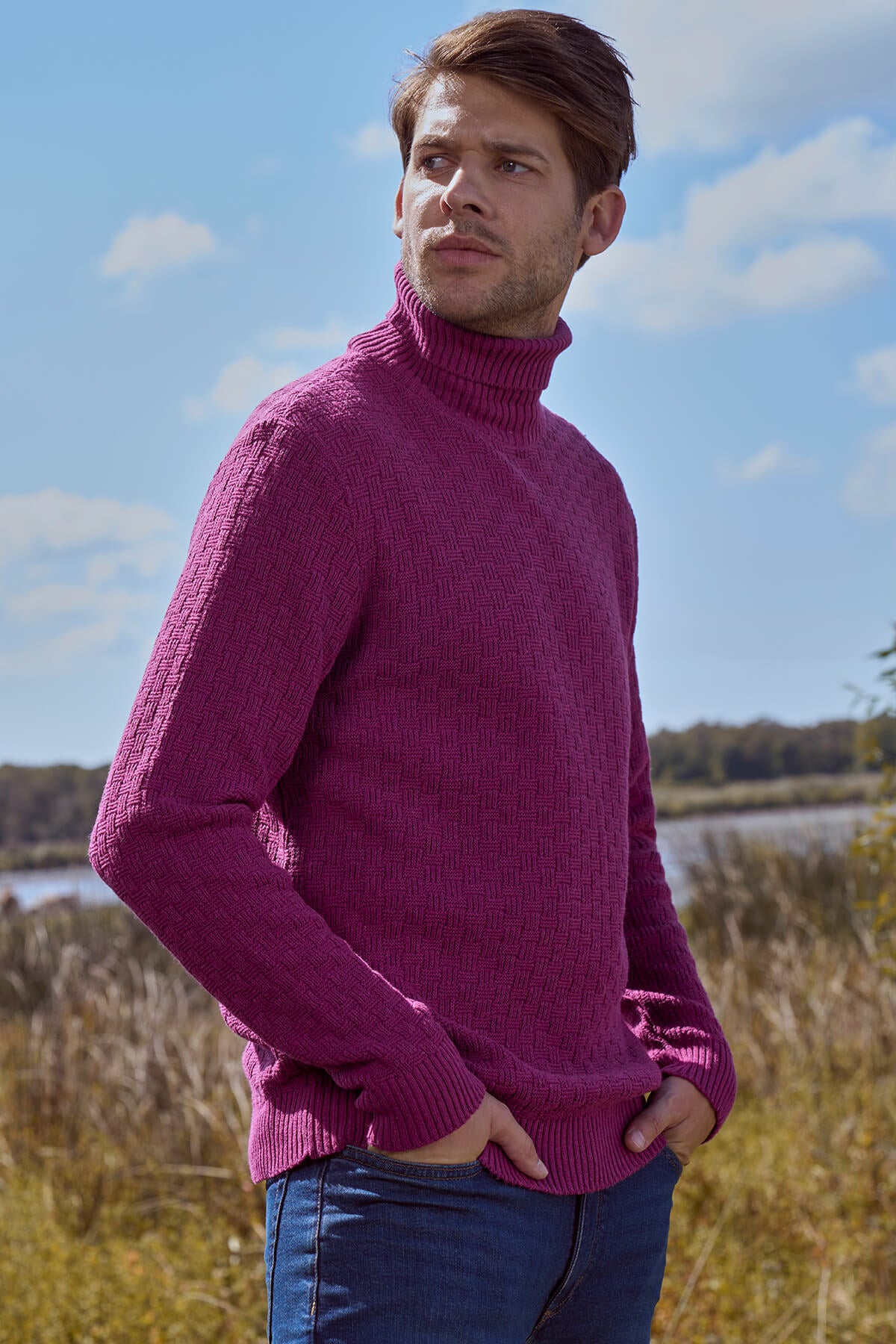 Tam Balıkçı Yaka Triko Kazak - Gül (1) Sementa