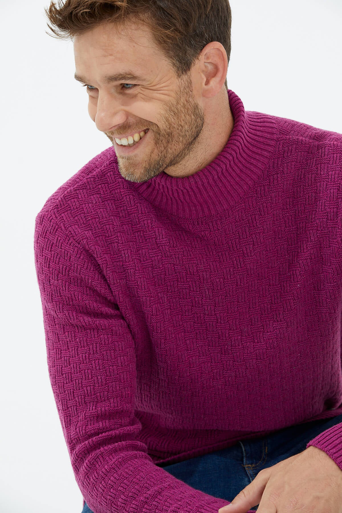 Tam Balıkçı Yaka Triko Kazak - Gül (2) Sementa