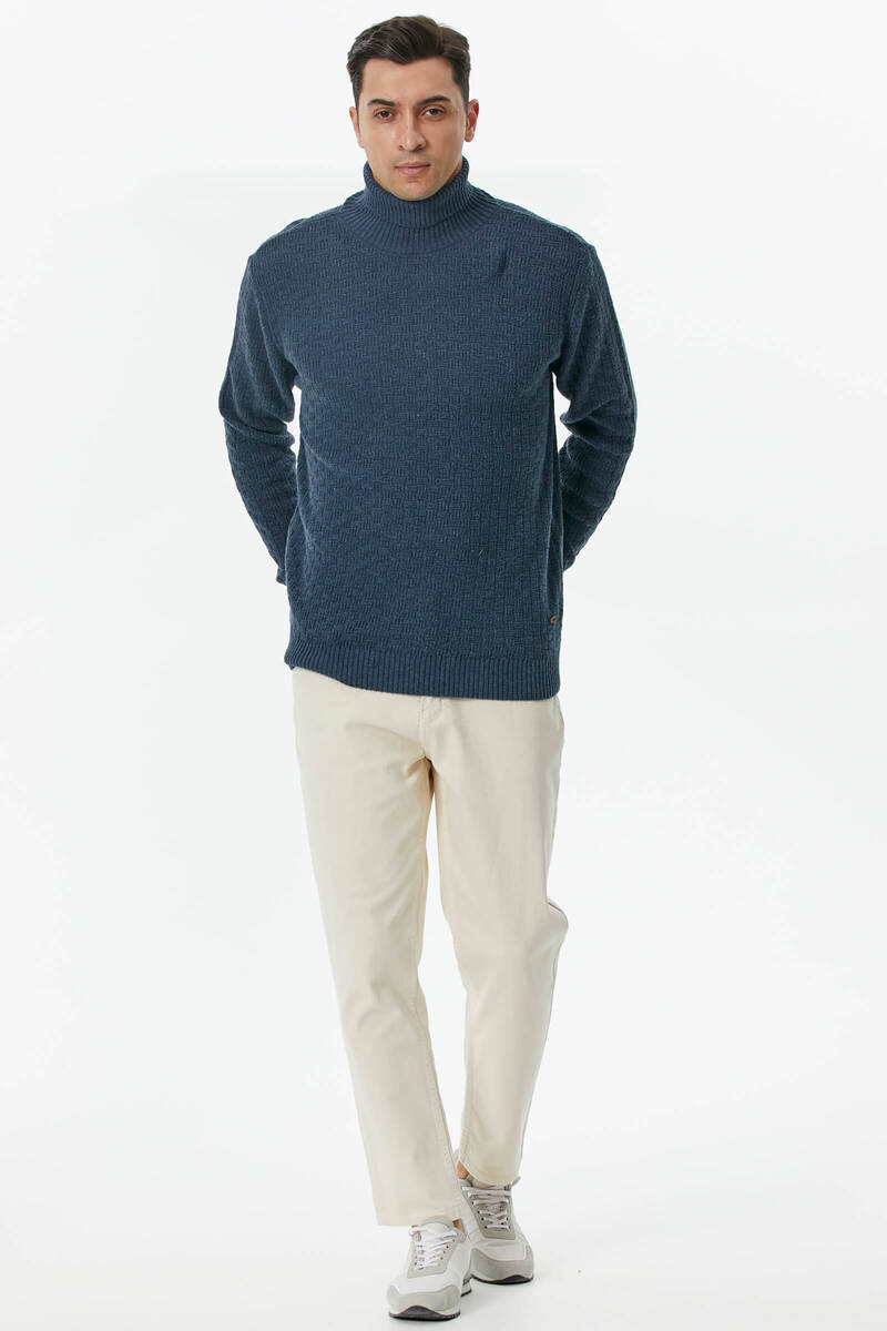 Tam Balıkçı Yaka Triko Kazak - Indigo (2) Sementa