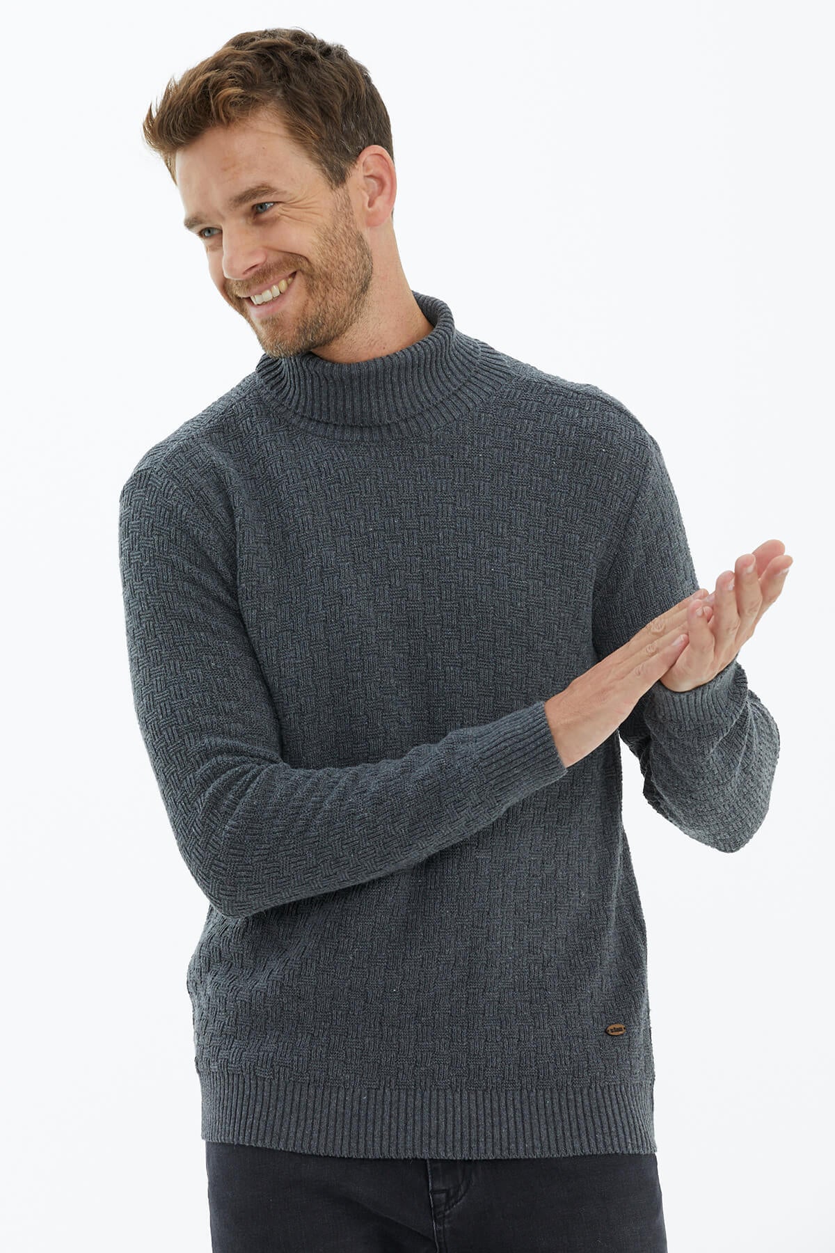 Tam Balıkçı Yaka Triko Kazak - Koyu Gri (1) Sementa