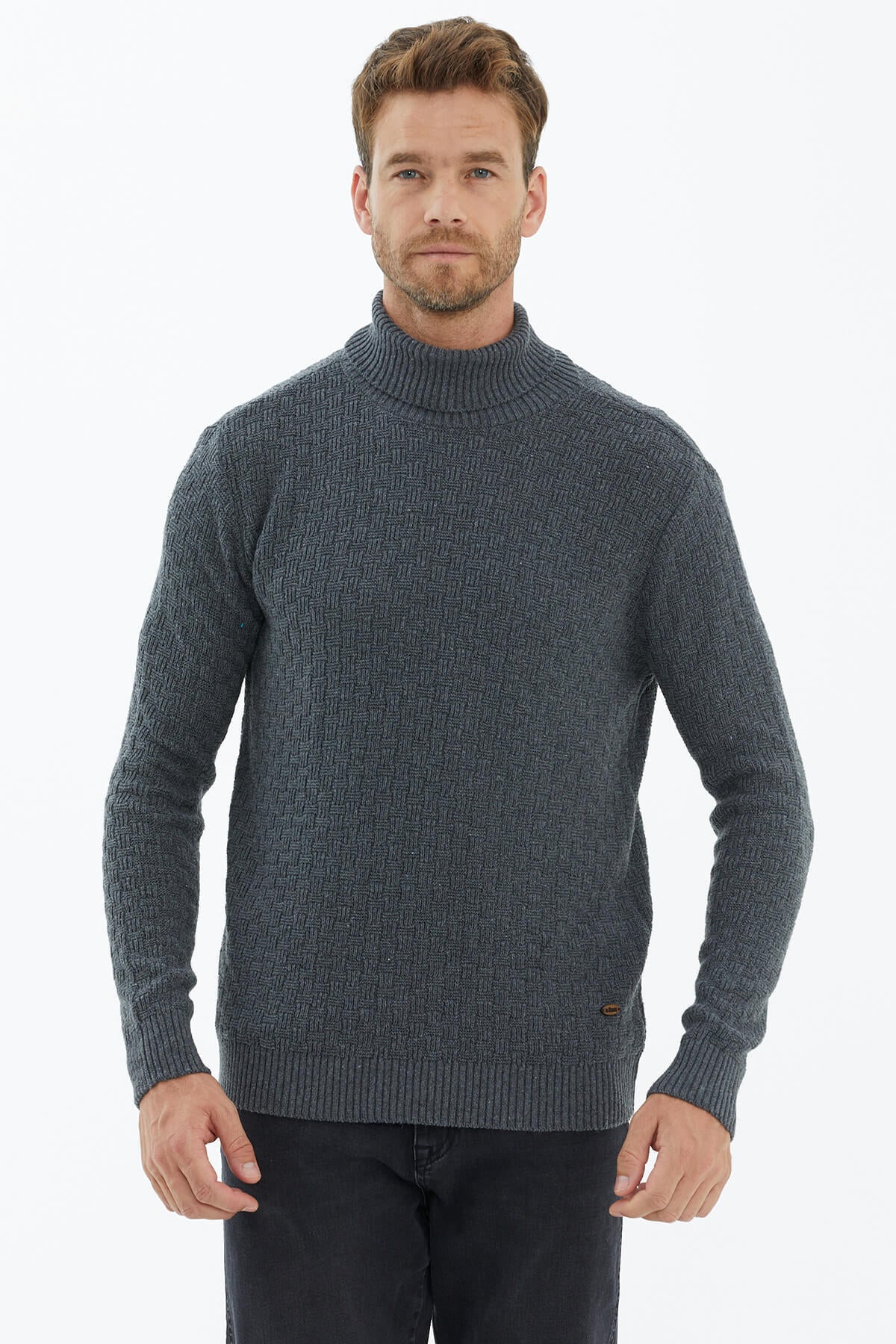 Tam Balıkçı Yaka Triko Kazak - Koyu Gri (2) Sementa