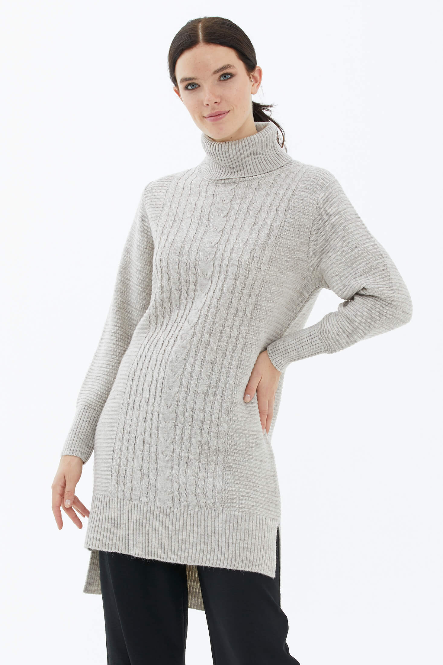 Tam Balıkçı Yaka Triko Tunik - Açık Bej (2) Sementa