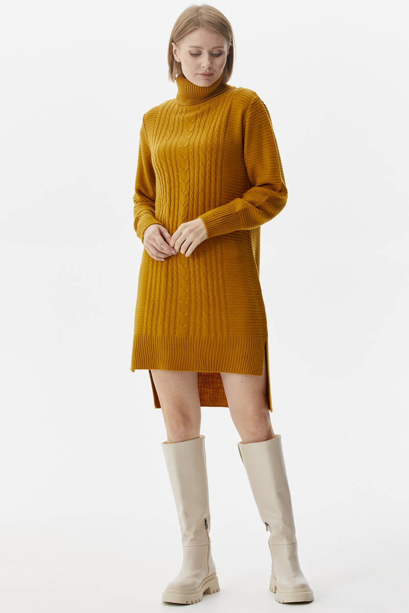 Tam Balıkçı Yaka Triko Tunik - Hardal (2) Sementa