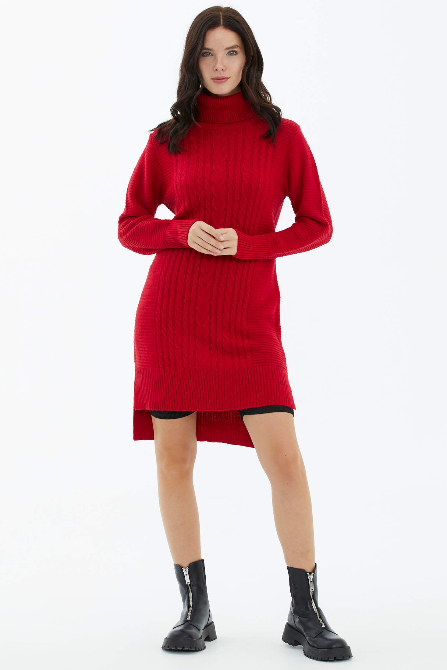 Tam Balıkçı Yaka Triko Tunik - Kırmızı (2) Sementa