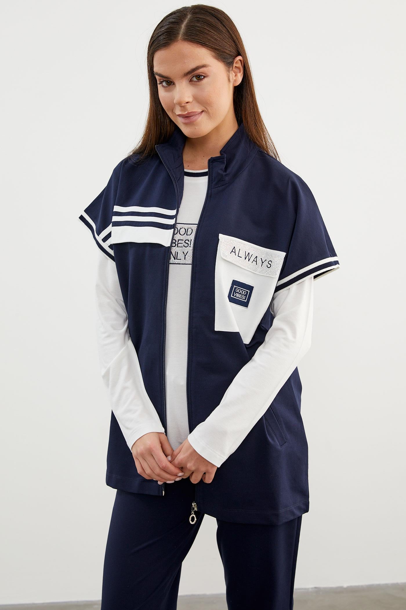 Taş Detaylı Geniş Kalıp Üçlü Eşofman Takım - Lacivert (5) Sementa