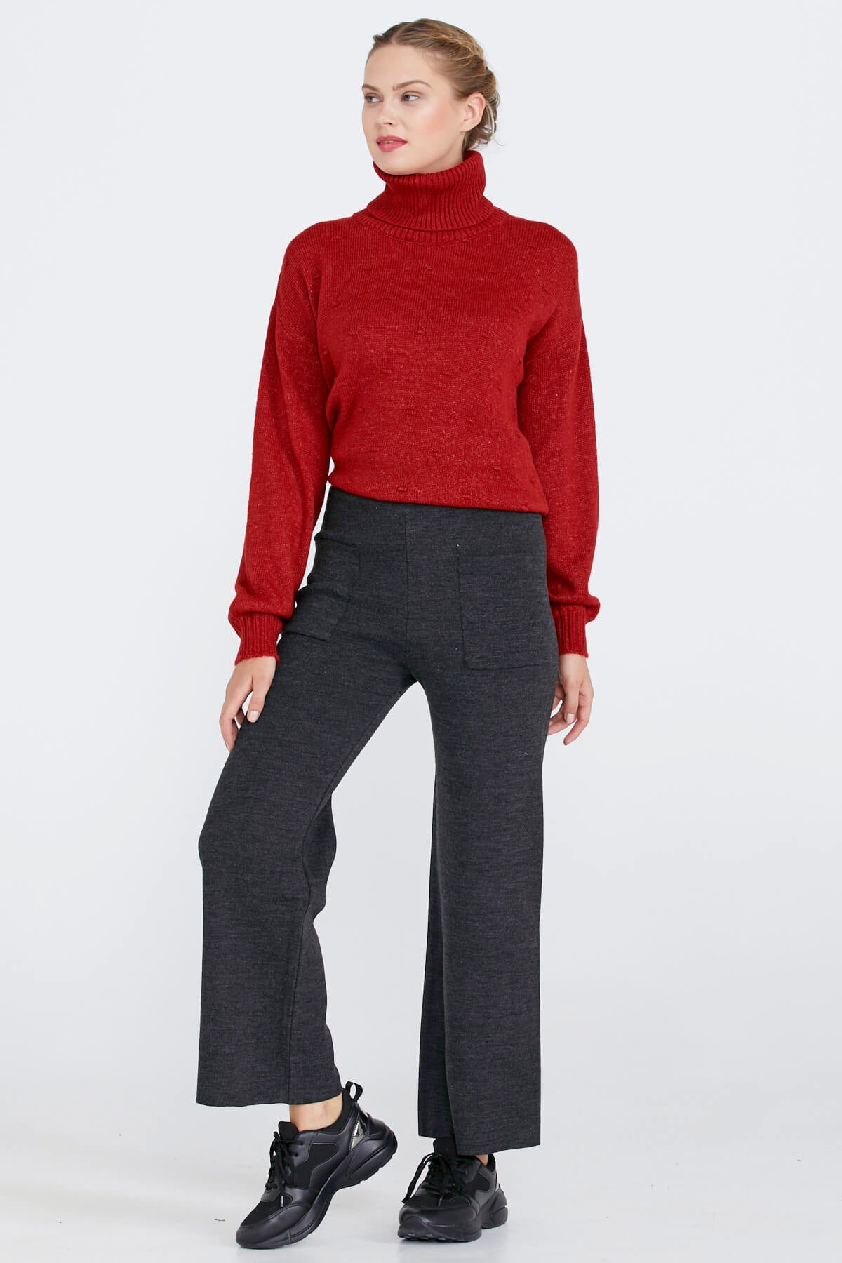 Triko Kadın Cepli Pantolon - Antrasit (1) Sementa