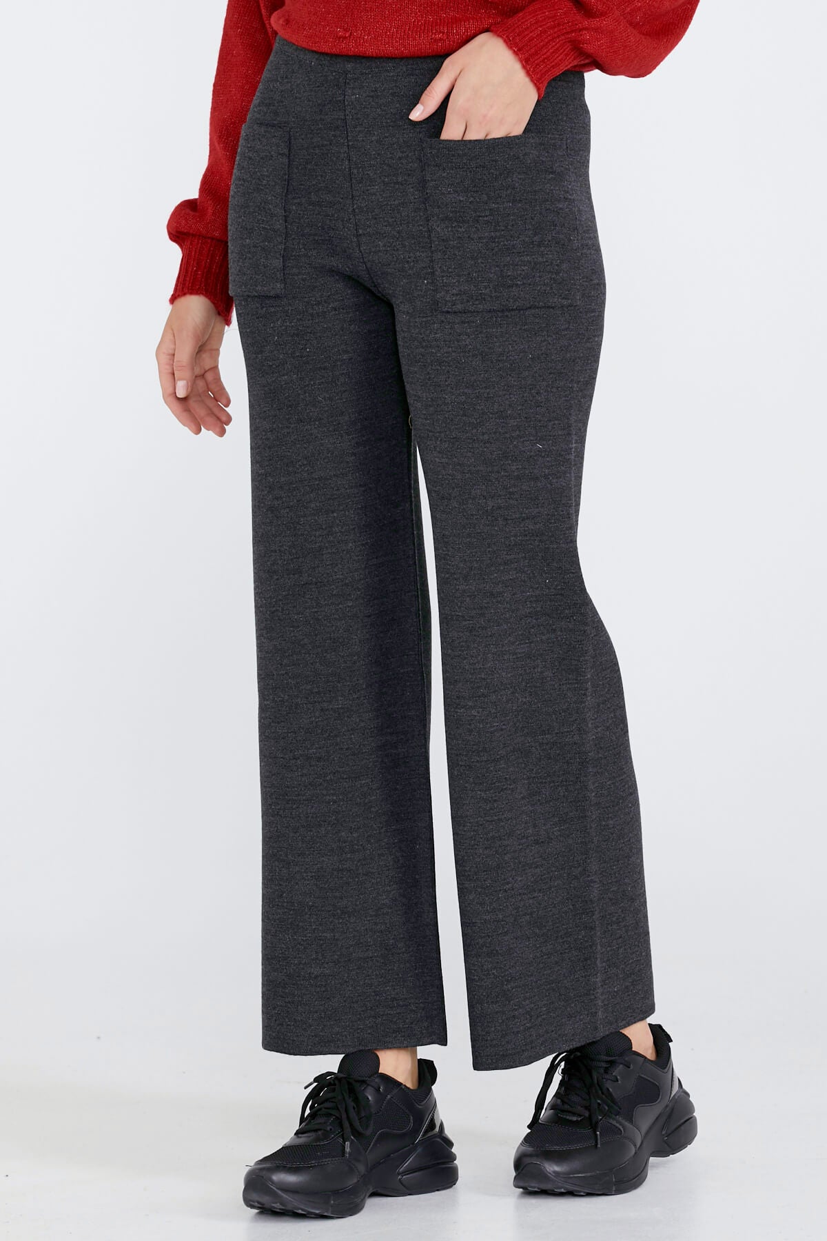 Triko Kadın Cepli Pantolon - Antrasit (2) Sementa