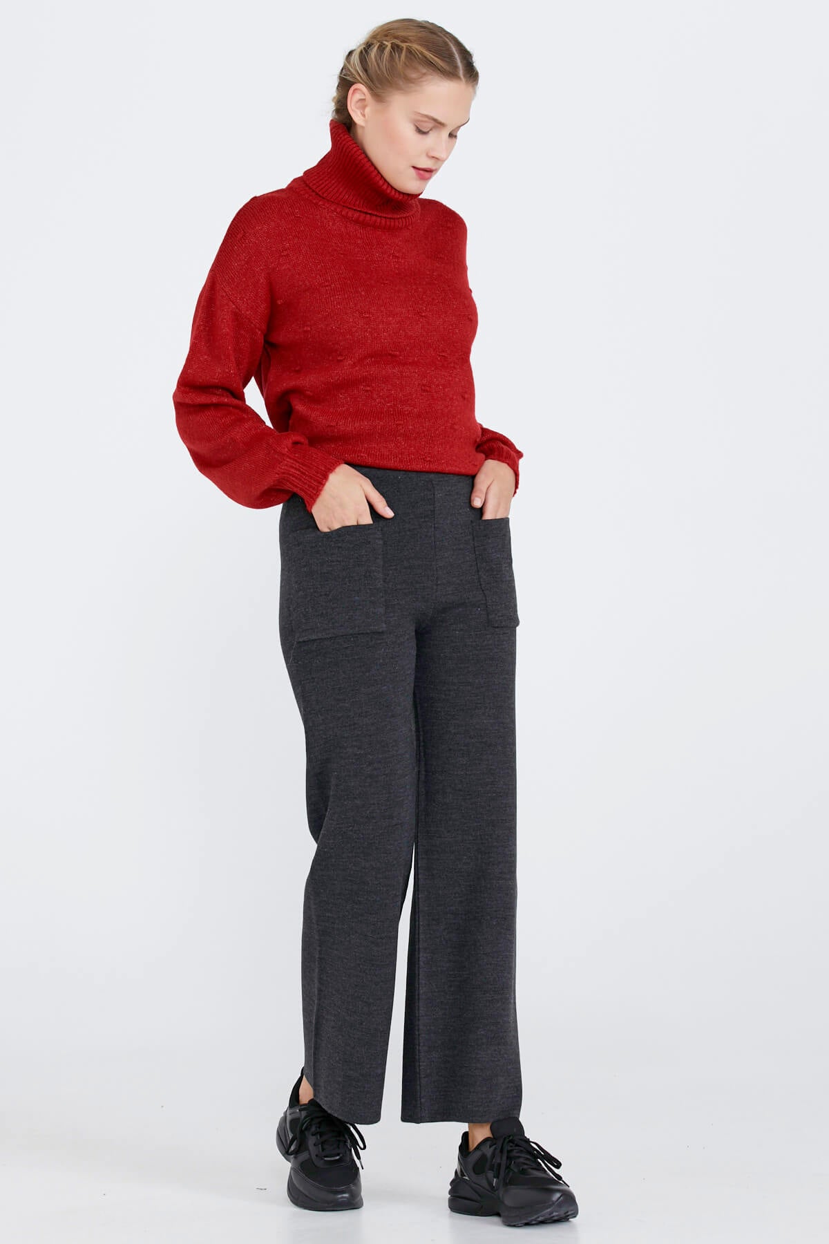 Triko Kadın Cepli Pantolon - Antrasit (3) Sementa