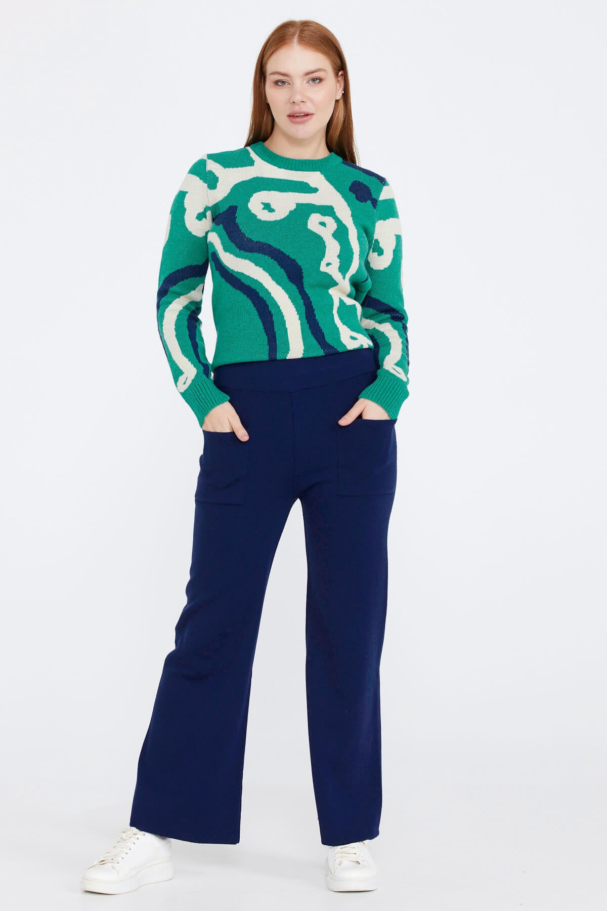 Triko Kadın Cepli Pantolon - Lacivert (2) Sementa