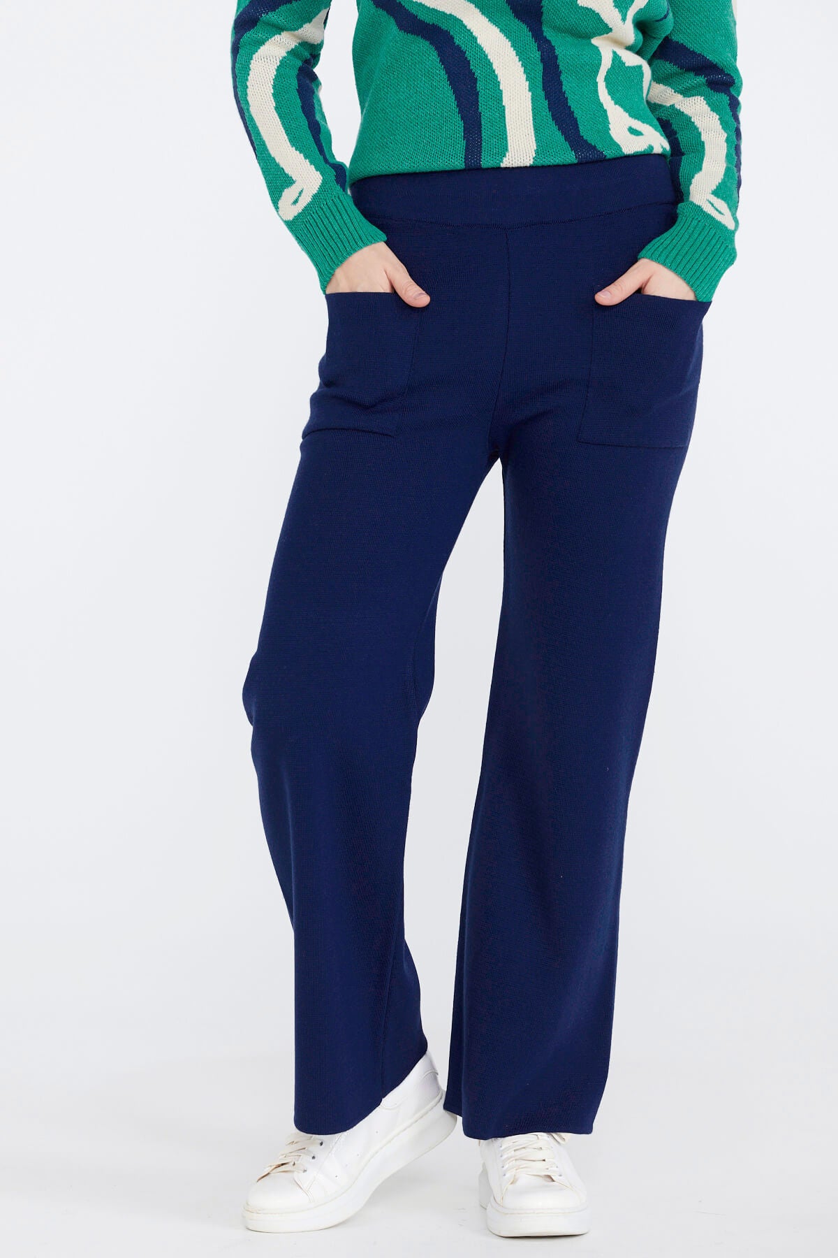 Triko Kadın Cepli Pantolon - Lacivert (3) Sementa