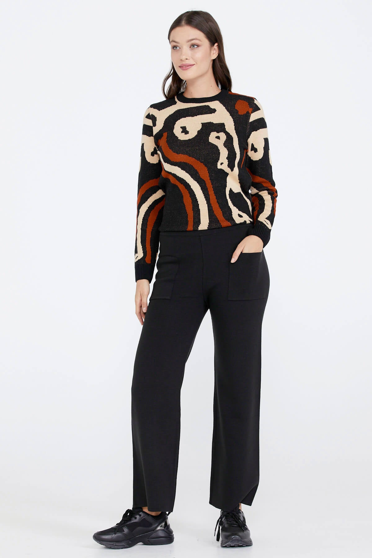 Triko Kadın Cepli Pantolon - Siyah (1) Sementa