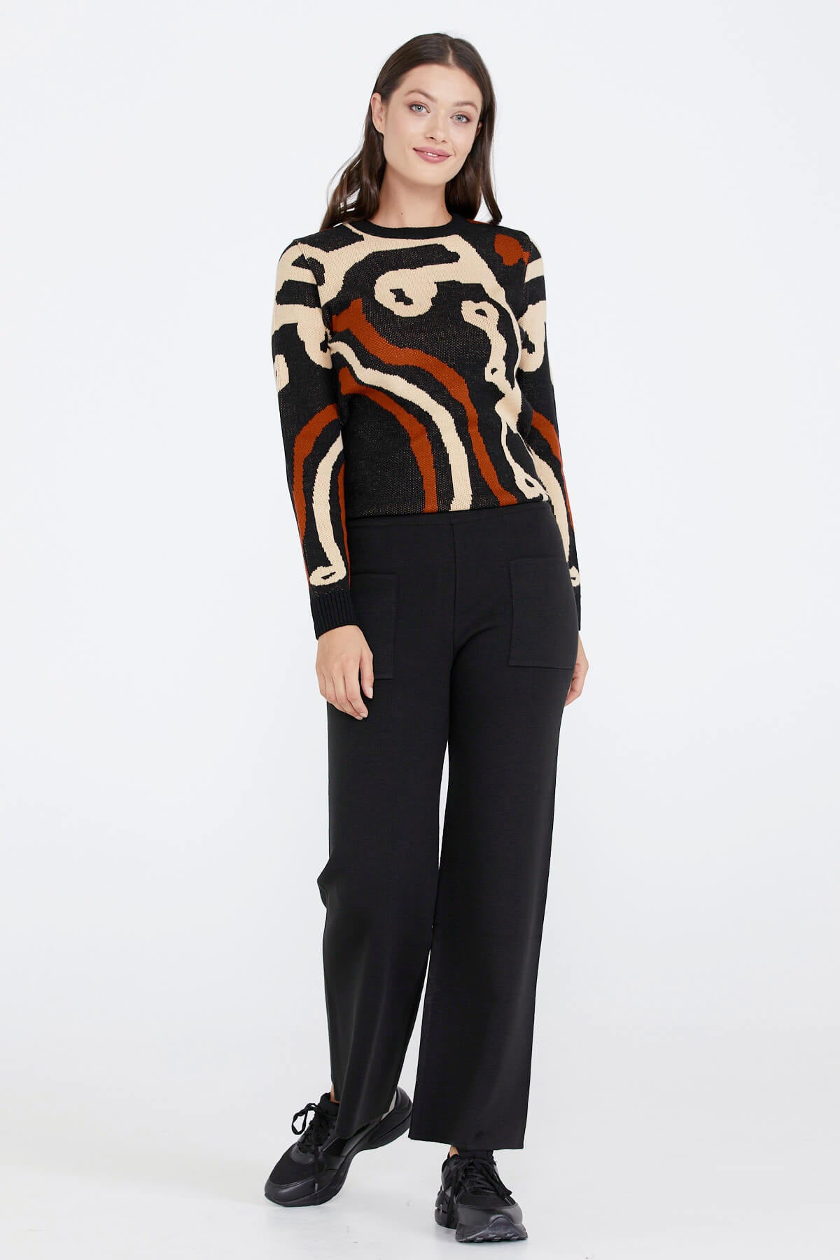 Triko Kadın Cepli Pantolon - Siyah (2) Sementa