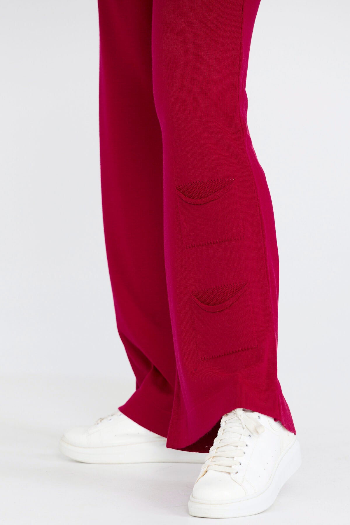 Triko Kadın Paçası Cep Detaylı Pantolon - Kırmızı (2) Sementa