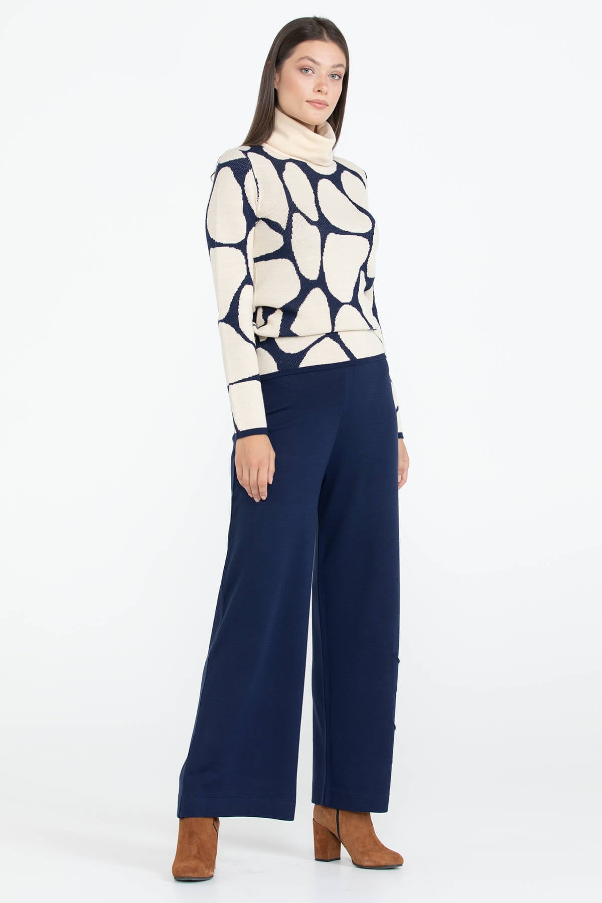 Triko Kadın Paçası Cep Detaylı Pantolon - Lacivert (1) Sementa