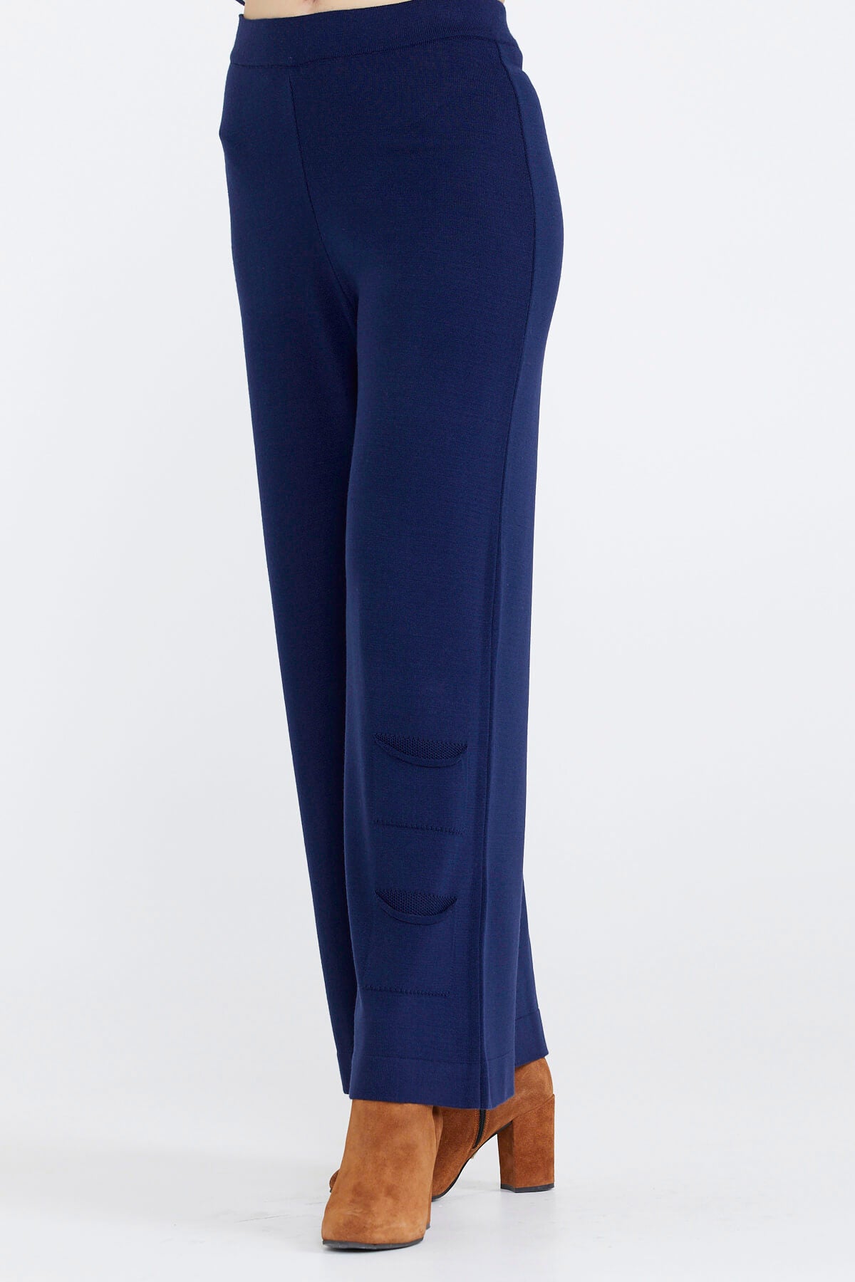 Triko Kadın Paçası Cep Detaylı Pantolon - Lacivert (2) Sementa