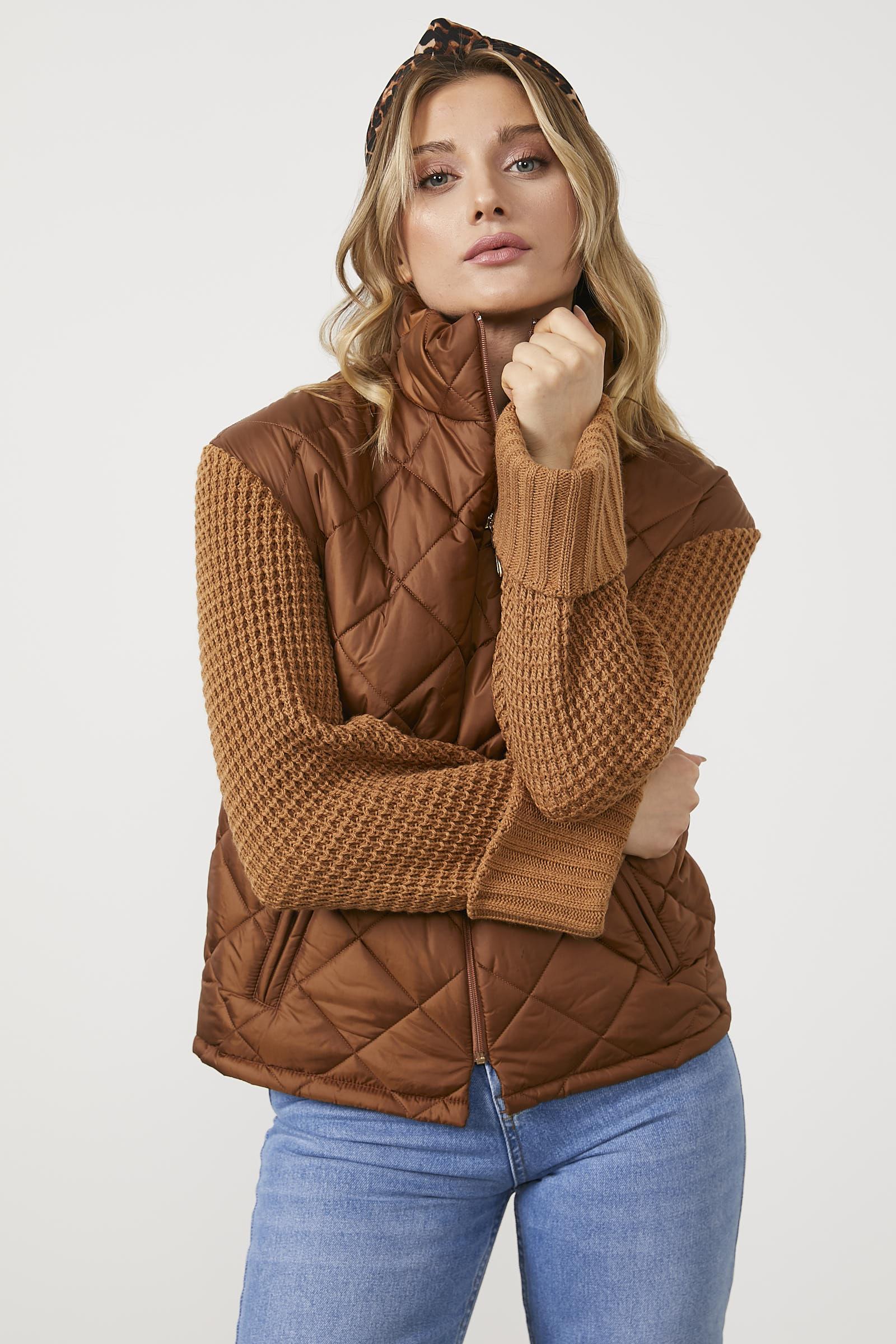 Triko Kombinli Kapitone Dik Yaka Mont - Kamel (2) Sementa