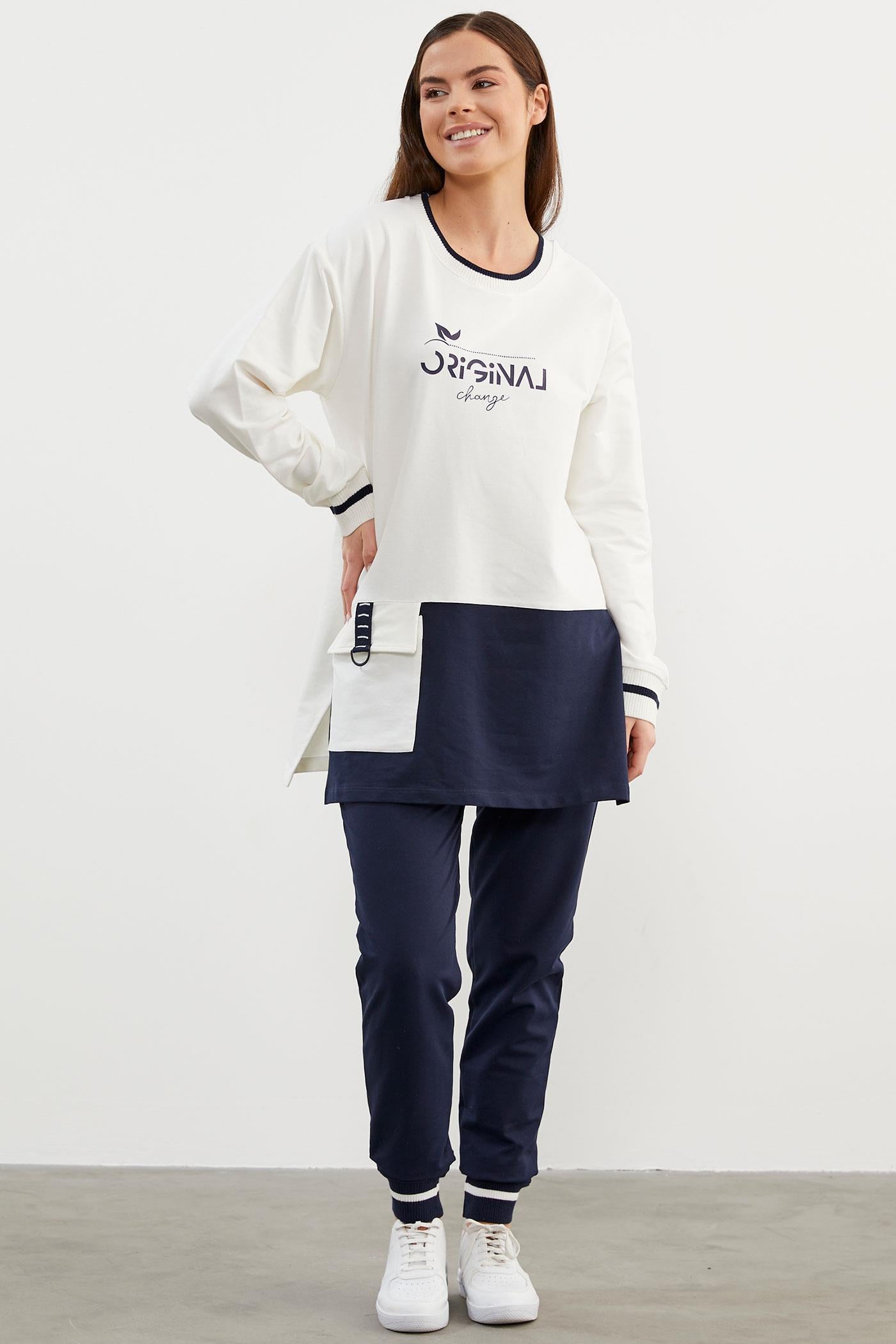 Triko Yaka Detaylı Oversize Eşofman Takım - Lacivert (2) Sementa