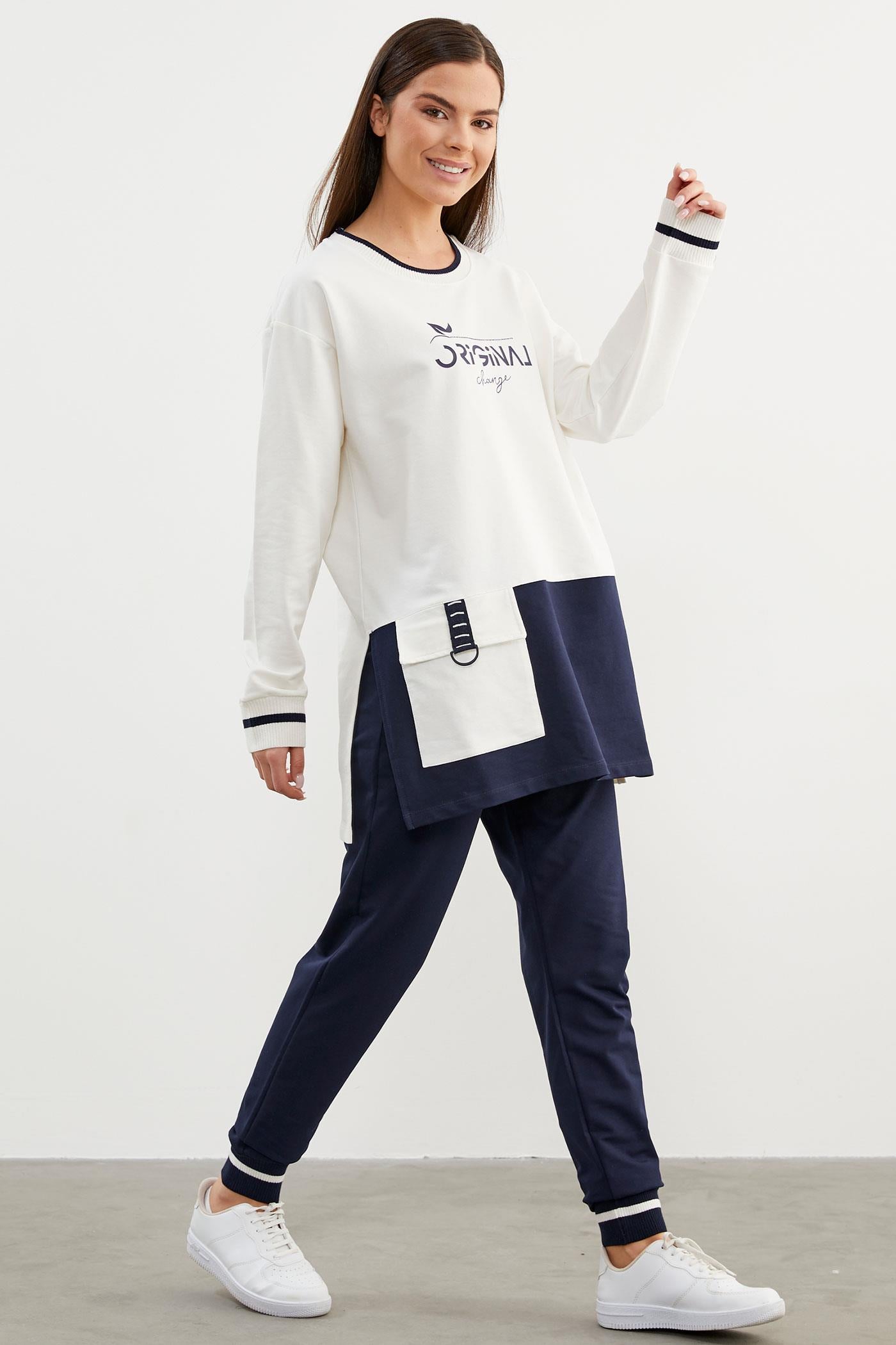 Triko Yaka Detaylı Oversize Eşofman Takım - Lacivert (4) Sementa