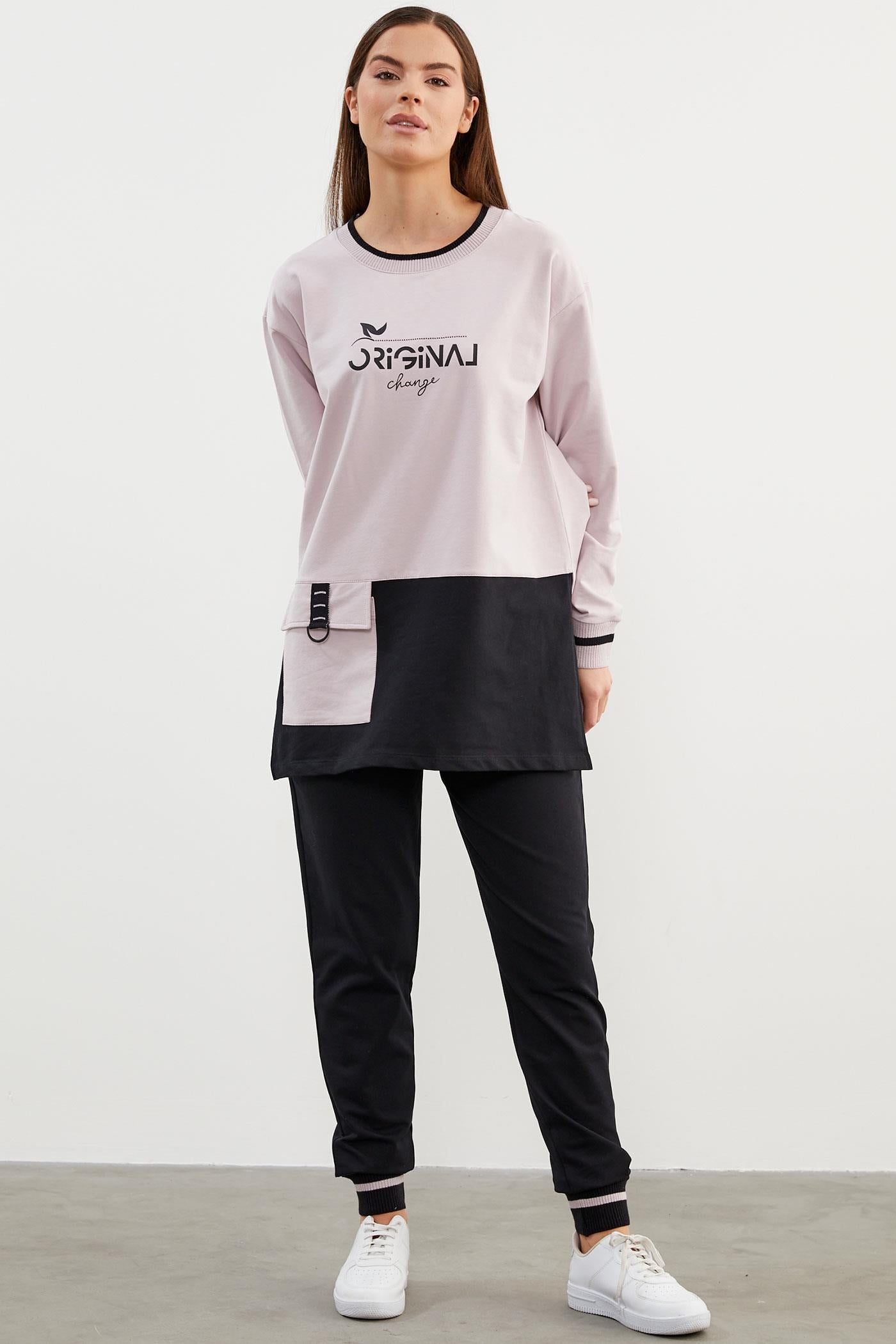 Triko Yaka Detaylı Oversize Eşofman Takım - Lila (2) Sementa