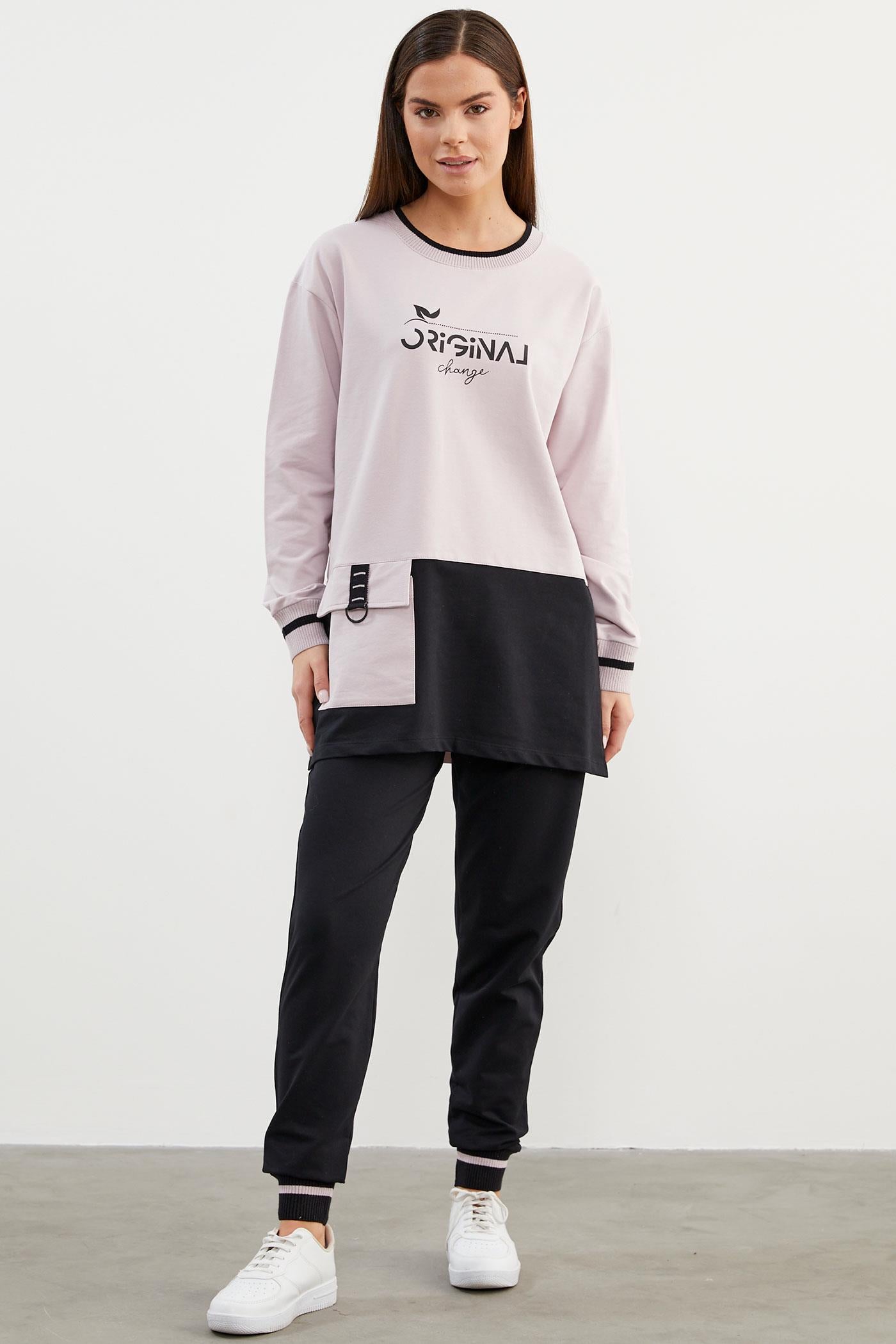 Triko Yaka Detaylı Oversize Eşofman Takım - Lila (3) Sementa