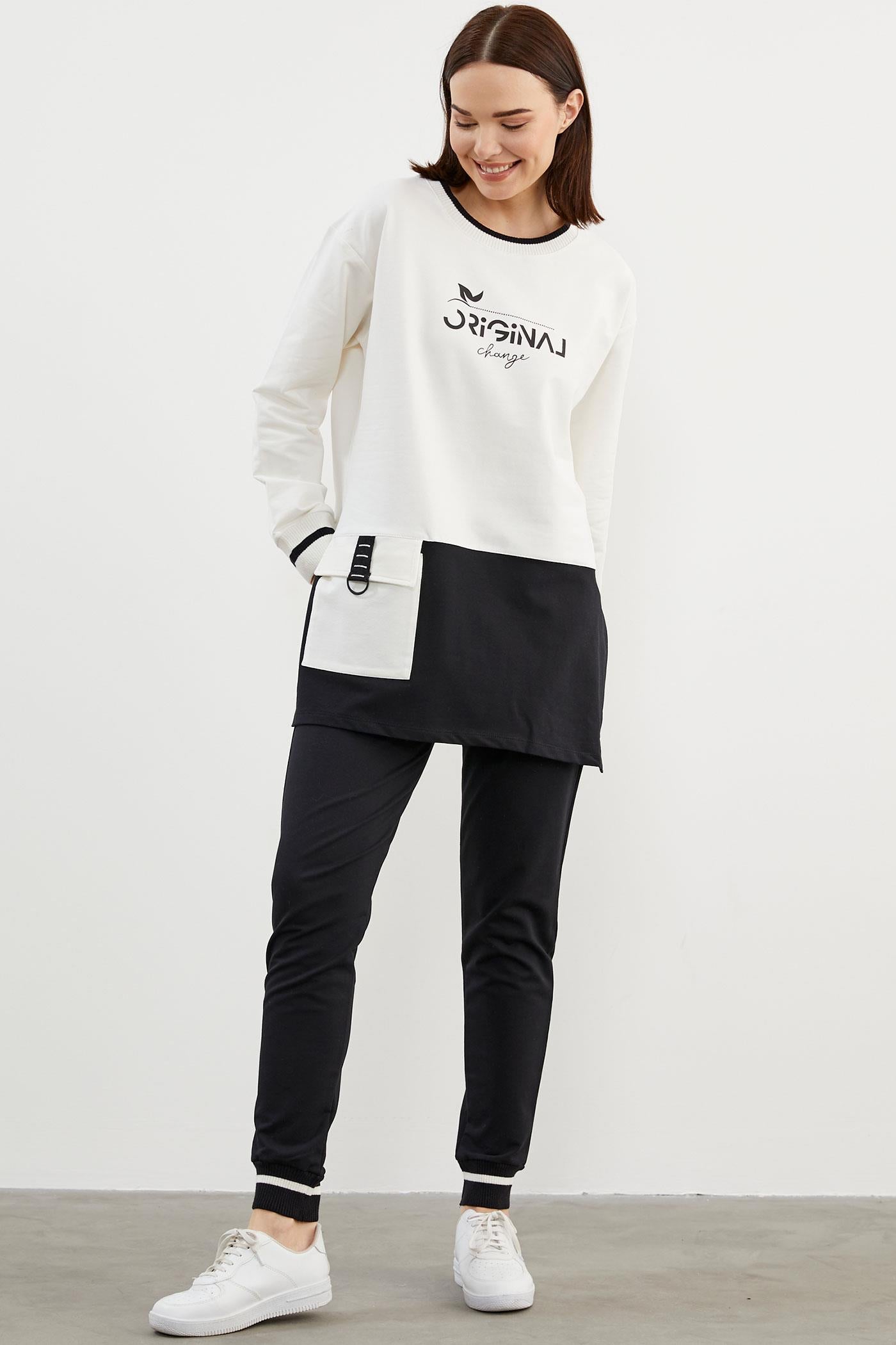 Triko Yaka Detaylı Oversize Eşofman Takım - Siyah (3) Sementa