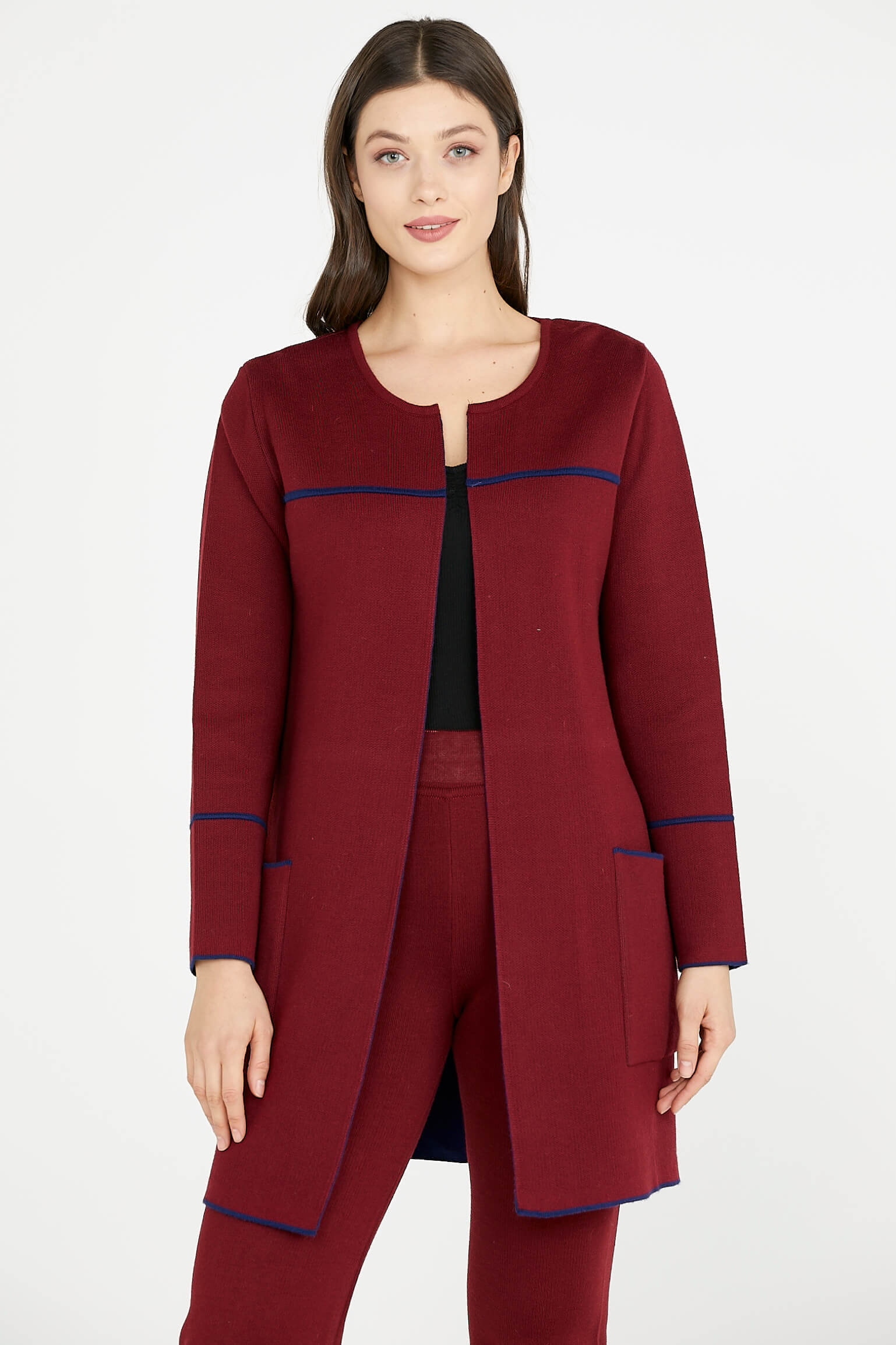 Uzun Triko Ceket - Bordo - Lacivert (2) Sementa