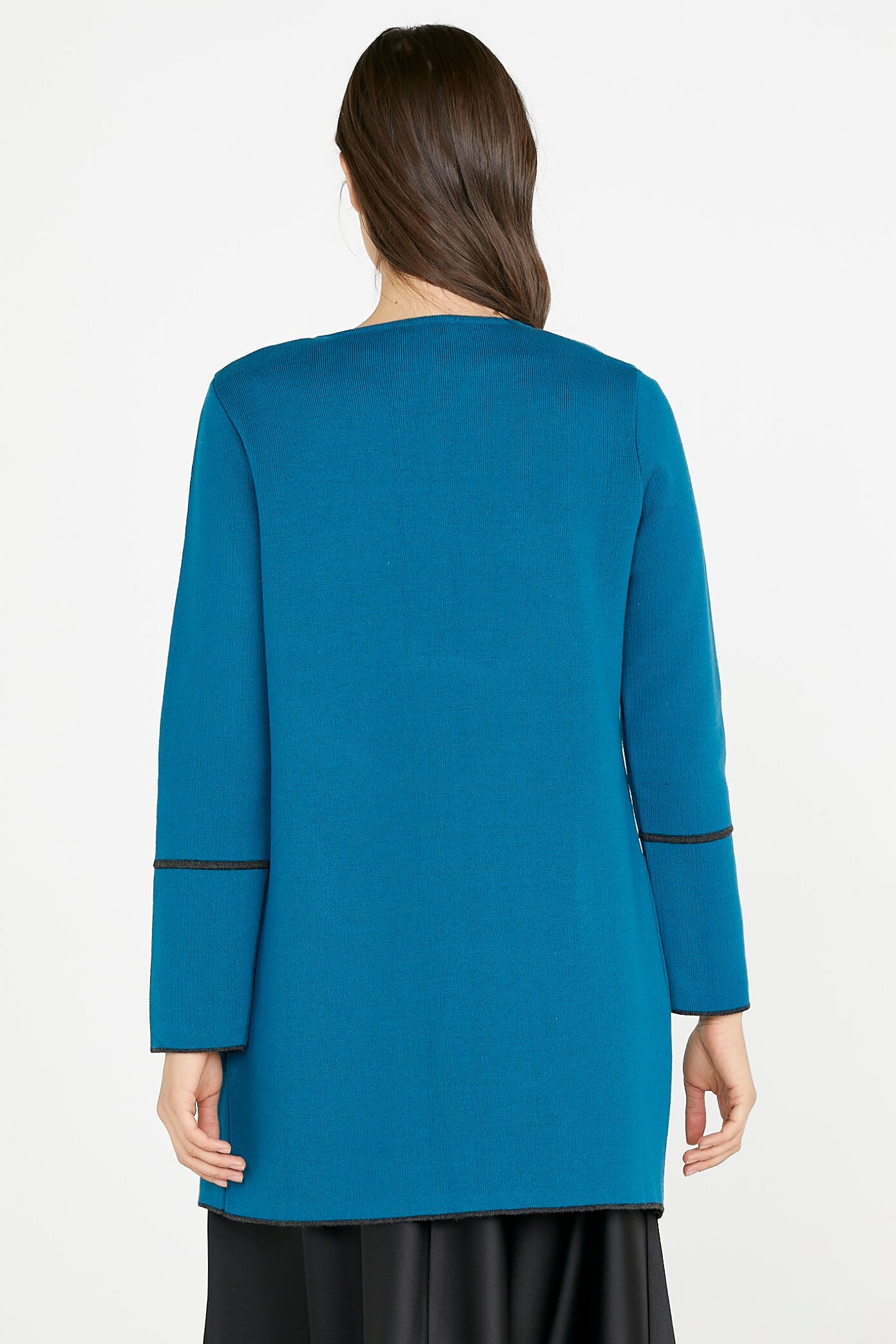 Uzun Triko Ceket - Koyu Turkuaz - Antrasit (3) Sementa