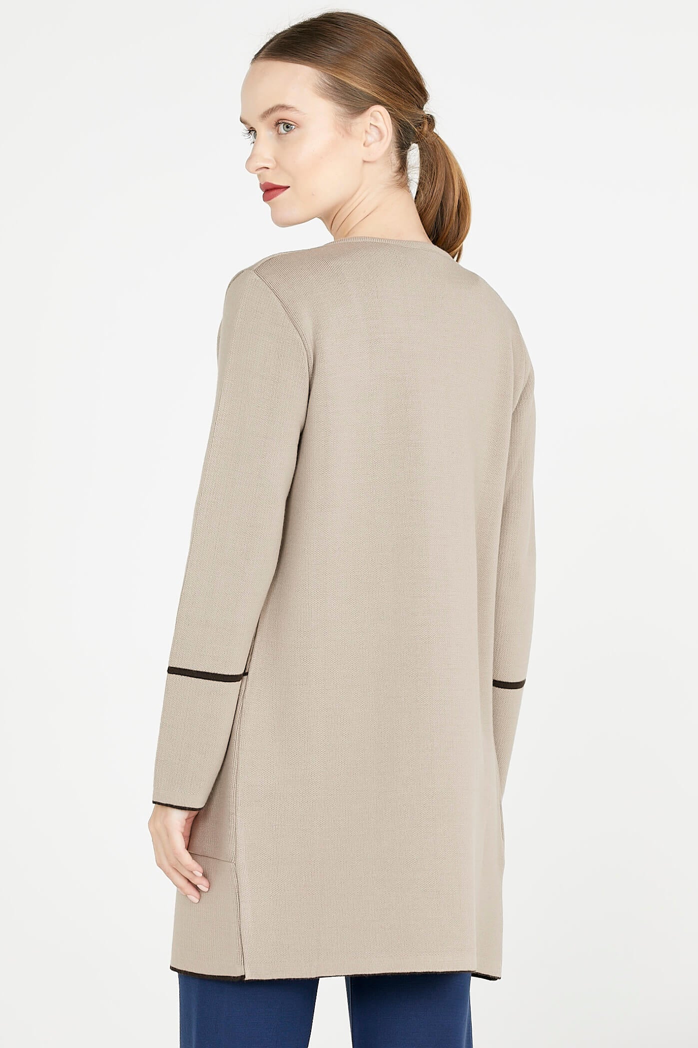 Uzun Triko Ceket - Vizon - Kahverengi (3) Sementa
