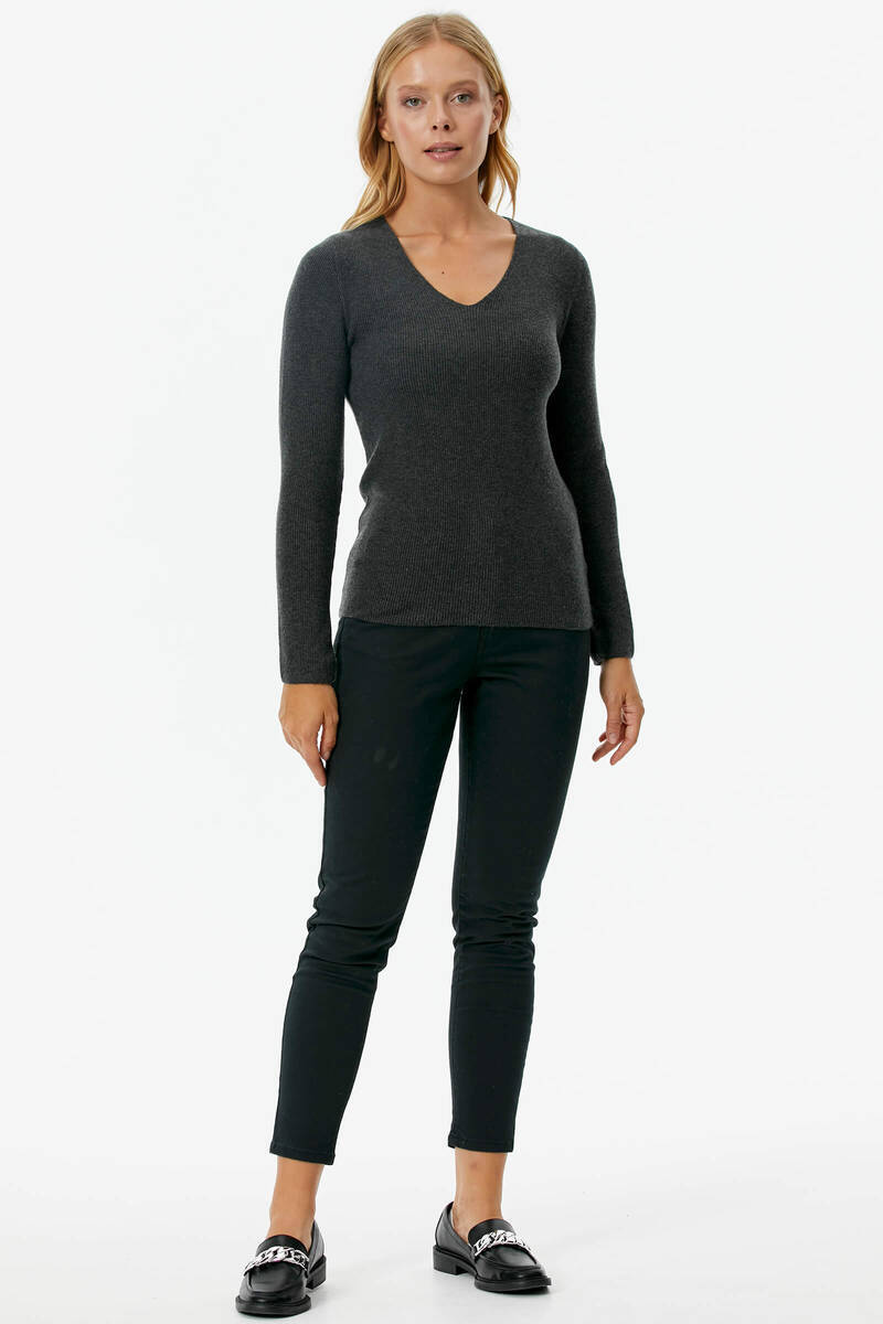 V Yaka Basic Triko Kazak - Antrasit (1) Sementa