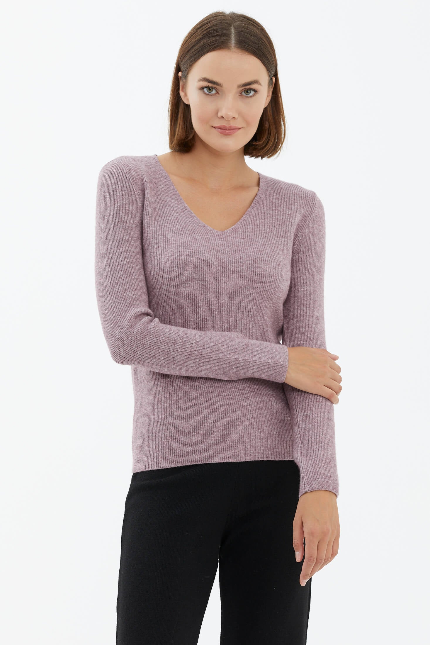 V Yaka Basic Triko Kazak - Gül (1) Sementa