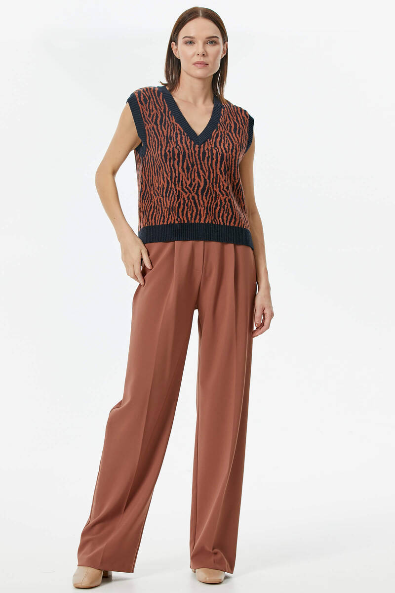 V Yaka Desenli Triko Süveter - Lacivert (2) Sementa