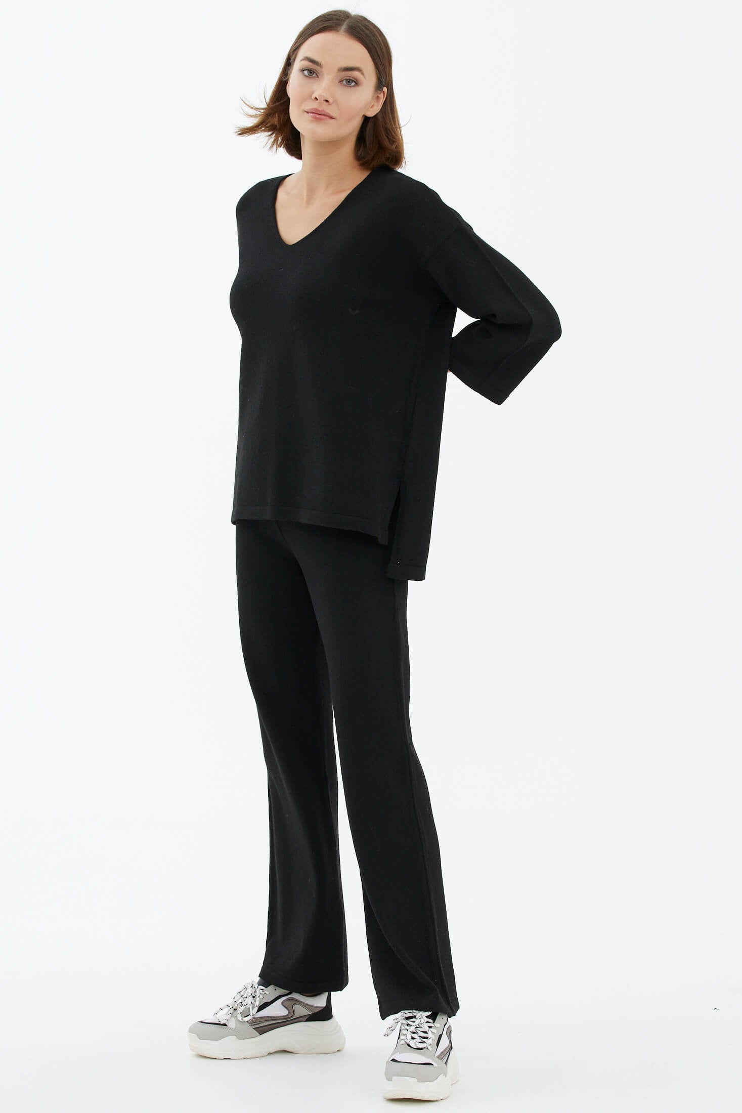 V Yaka İkili Triko Takım - Siyah (1) Sementa