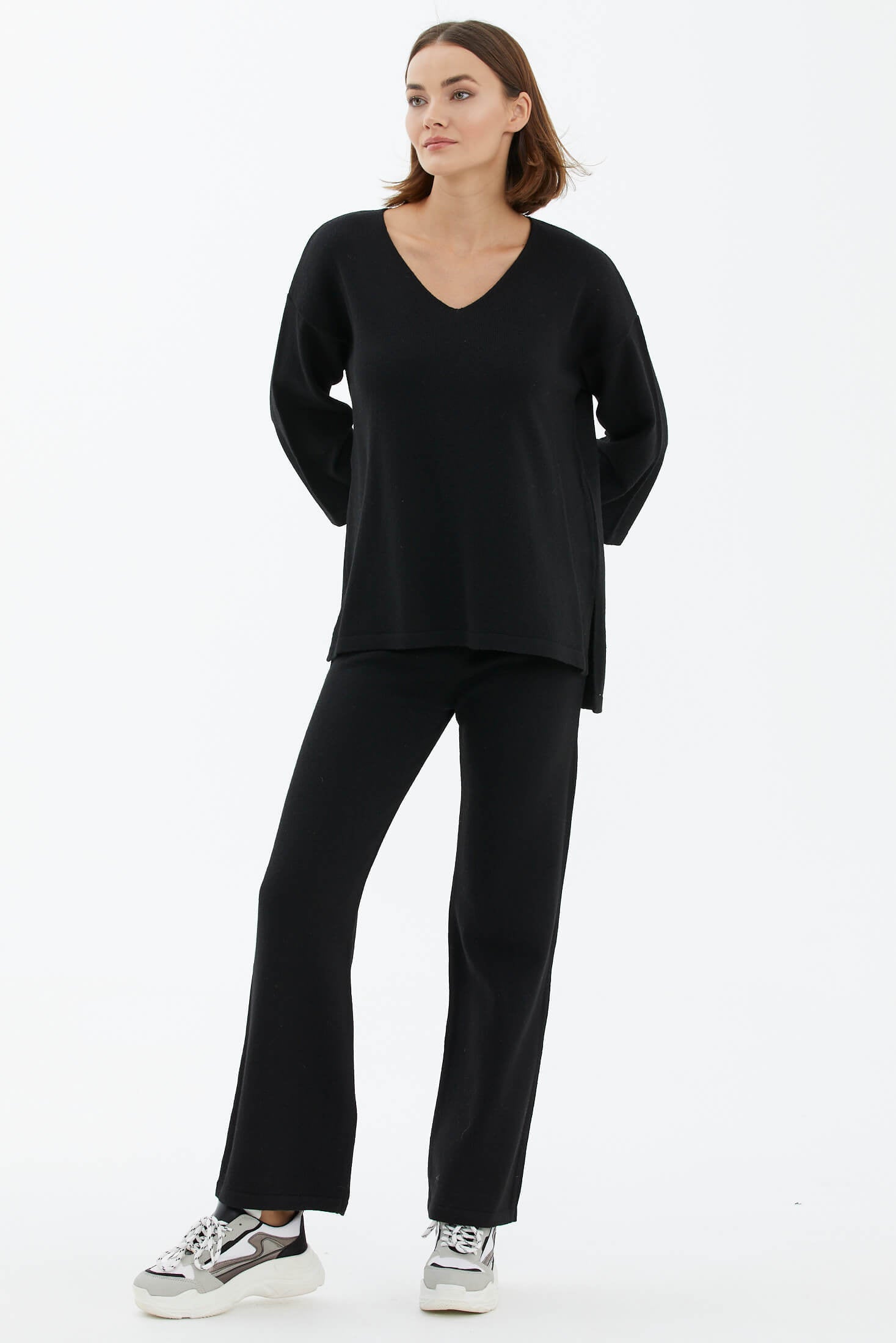 V Yaka İkili Triko Takım - Siyah (2) Sementa