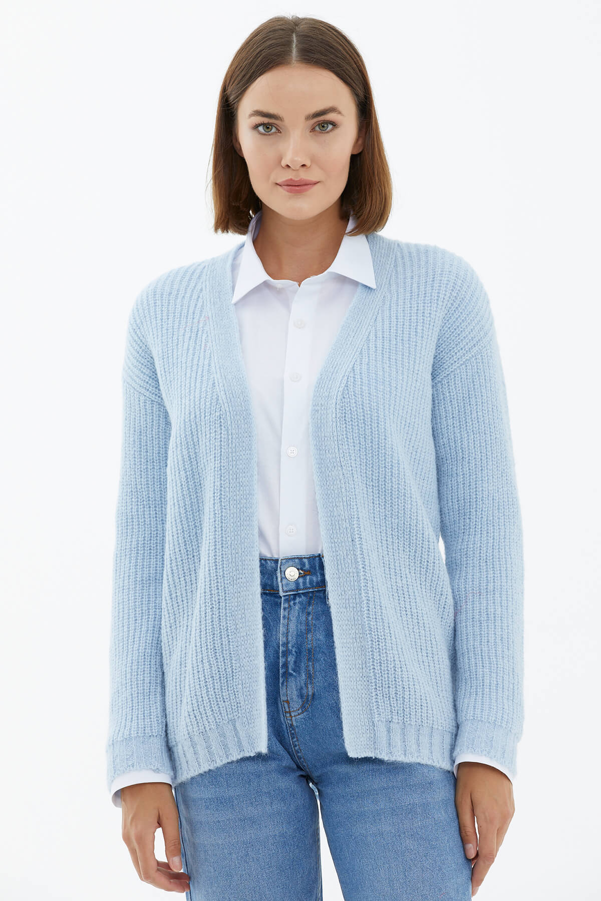 V Yaka Triko Hırka - Mavi (2) Sementa