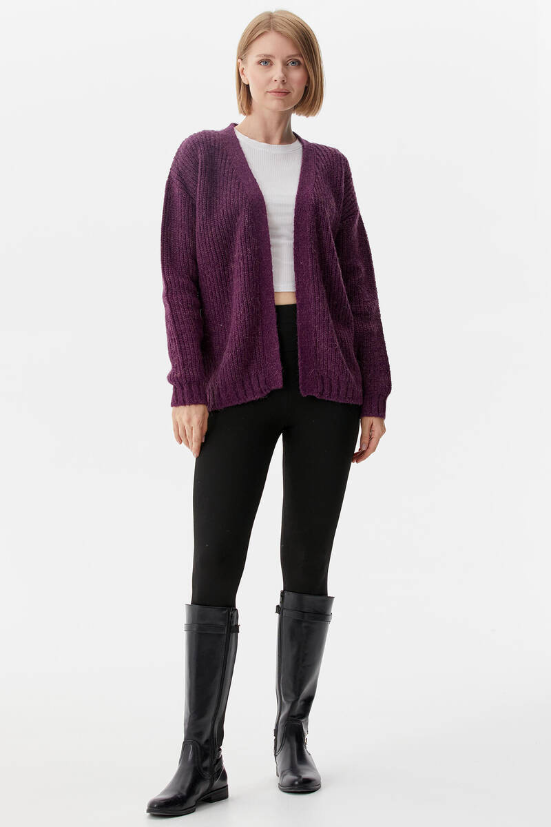 V Yaka Triko Hırka - Mor (1) Sementa