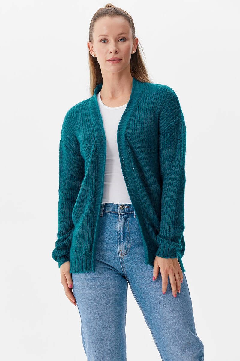 V Yaka Triko Hırka - Petrol (1) Sementa