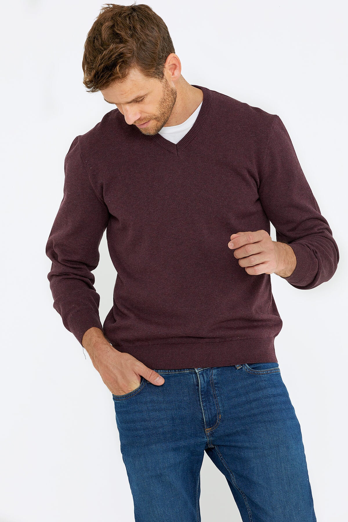 V Yaka Triko Kazak - Gül (1) Sementa