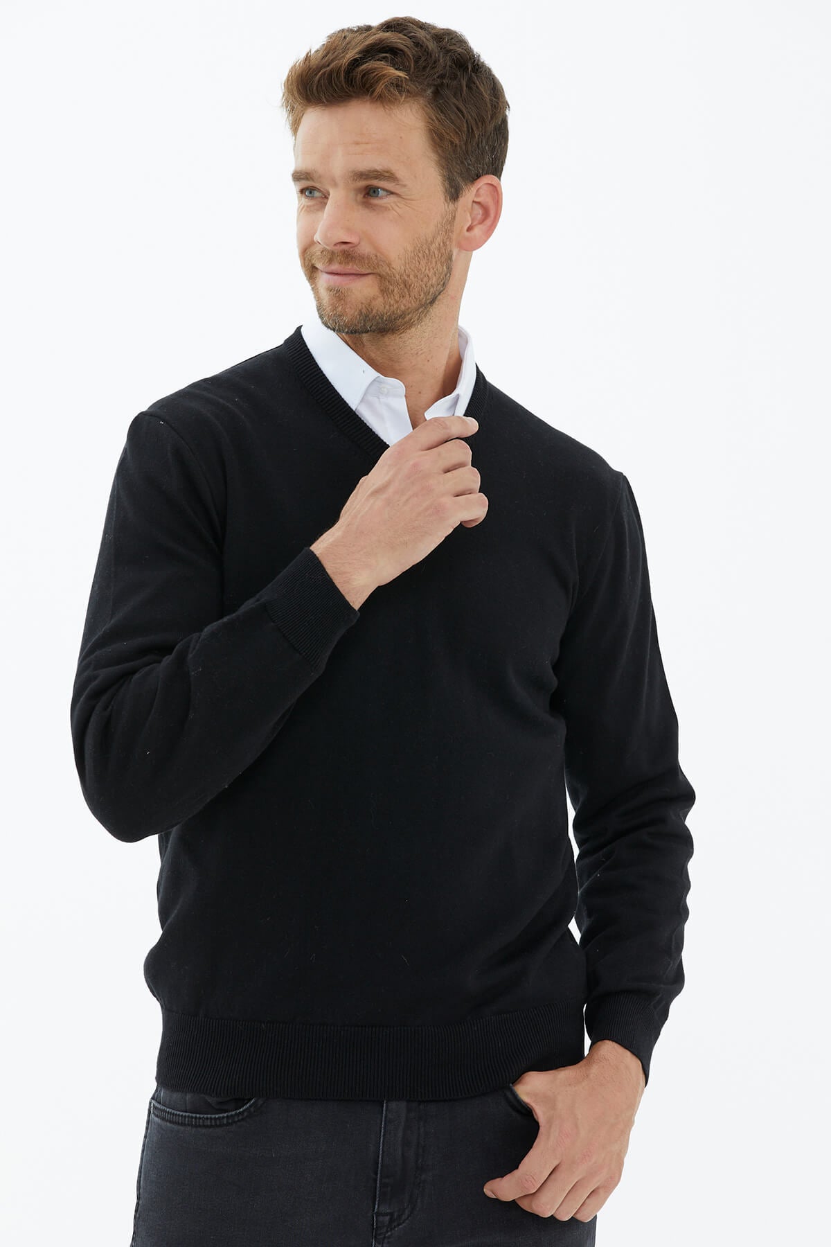 V Yaka Triko Kazak - Siyah (2) Sementa