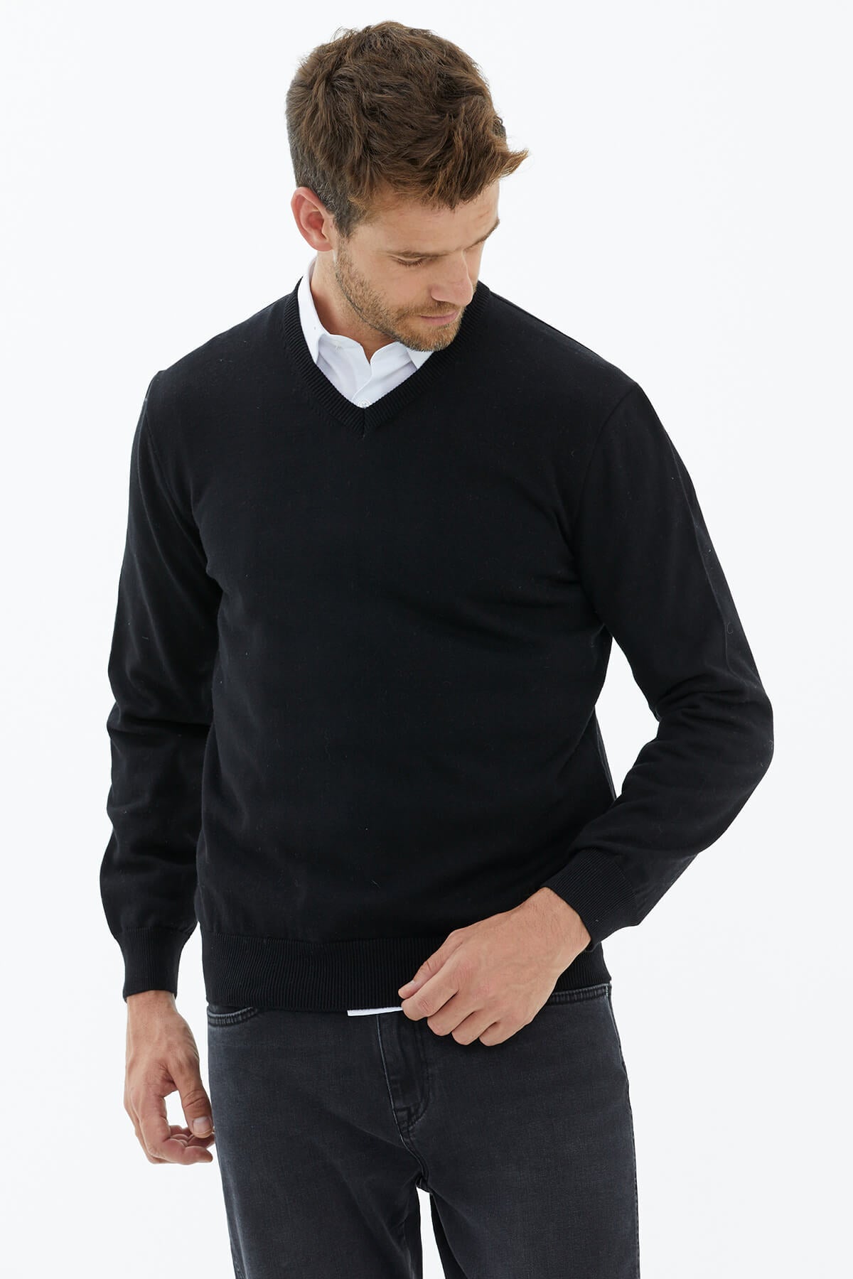 V Yaka Triko Kazak - Siyah (3) Sementa