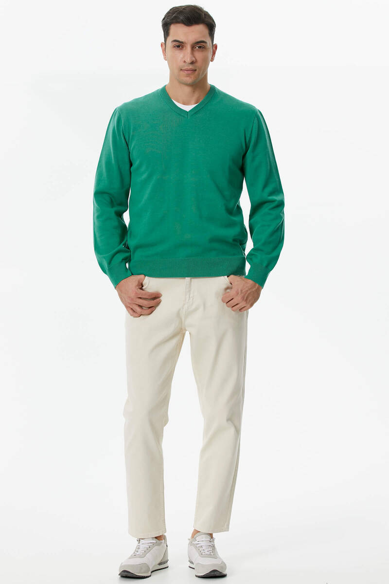 V Yaka Triko Kazak - Yeşil (2) Sementa