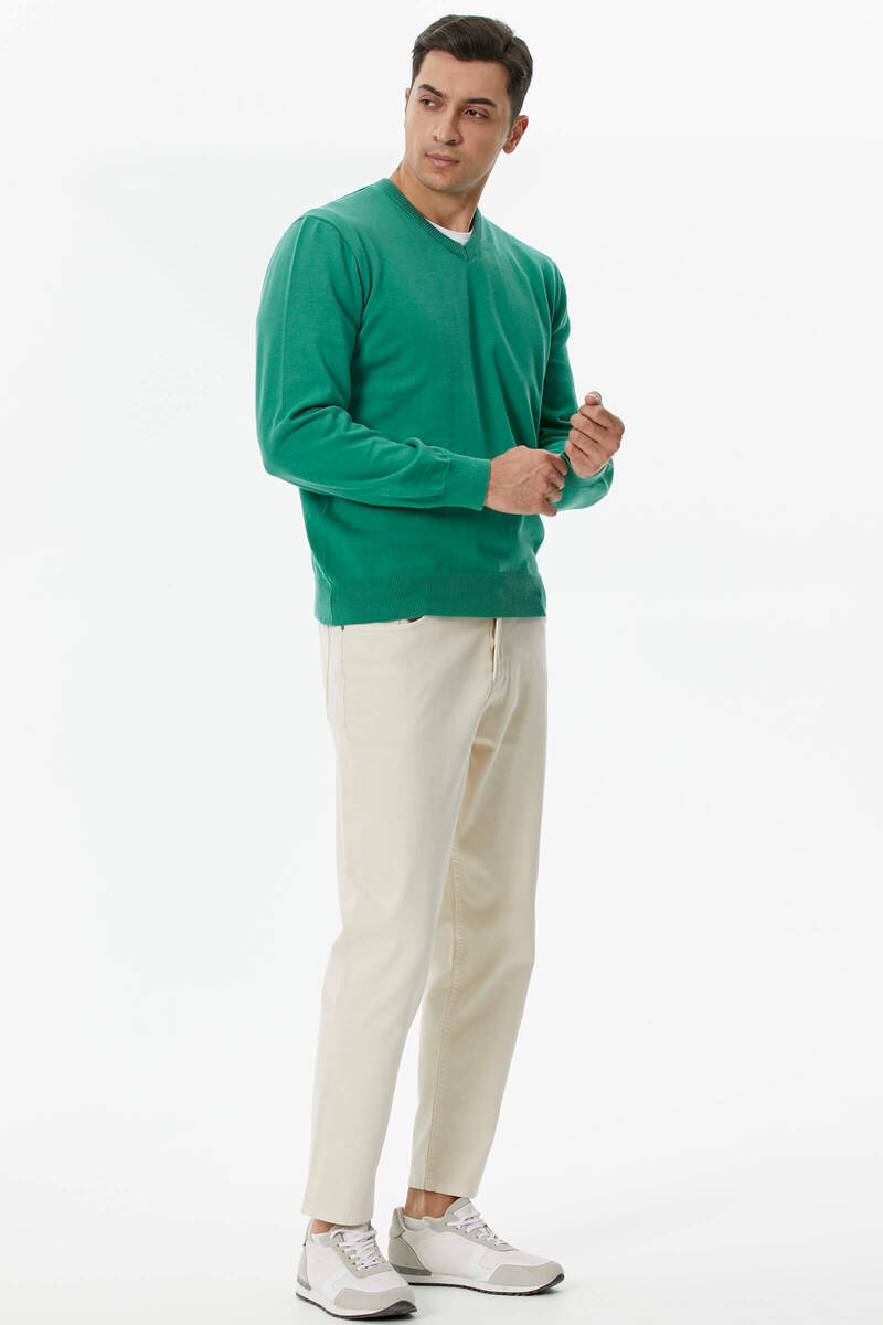 V Yaka Triko Kazak - Yeşil (3) Sementa